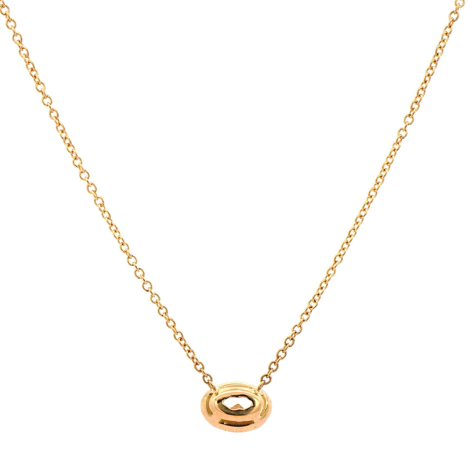 18K Yellow Gold Bezel Set Oval Diamond Pendant Necklace - Image 2