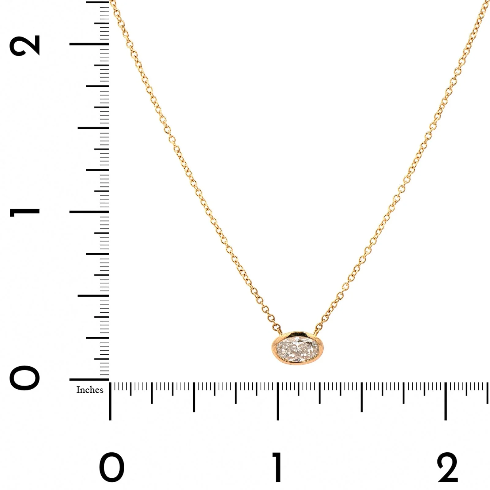 18K Yellow Gold Bezel Set Oval Diamond Pendant Necklace - Image 4