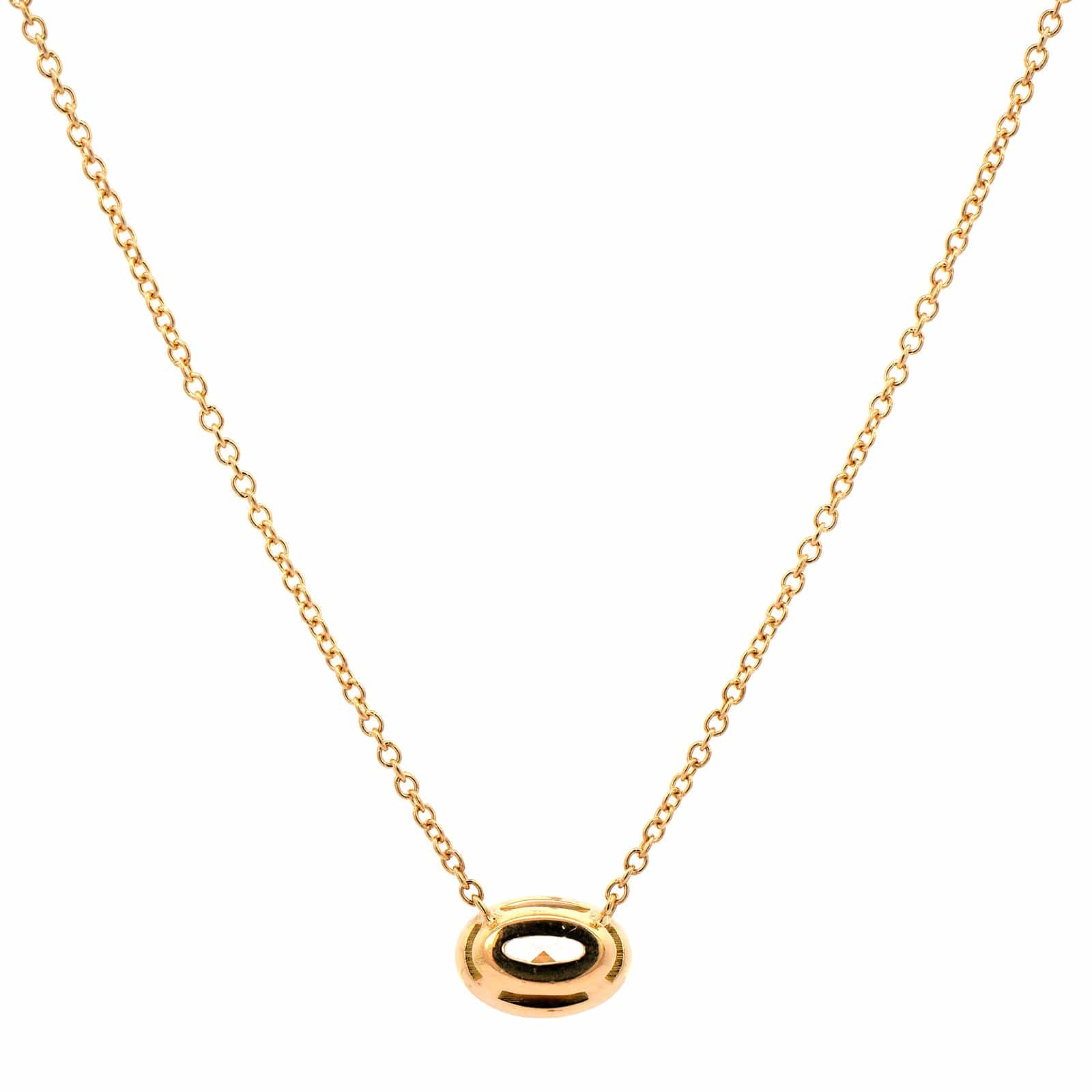 18K Yellow Gold Bezel Set Oval Diamond Pendant Necklace - Image 2