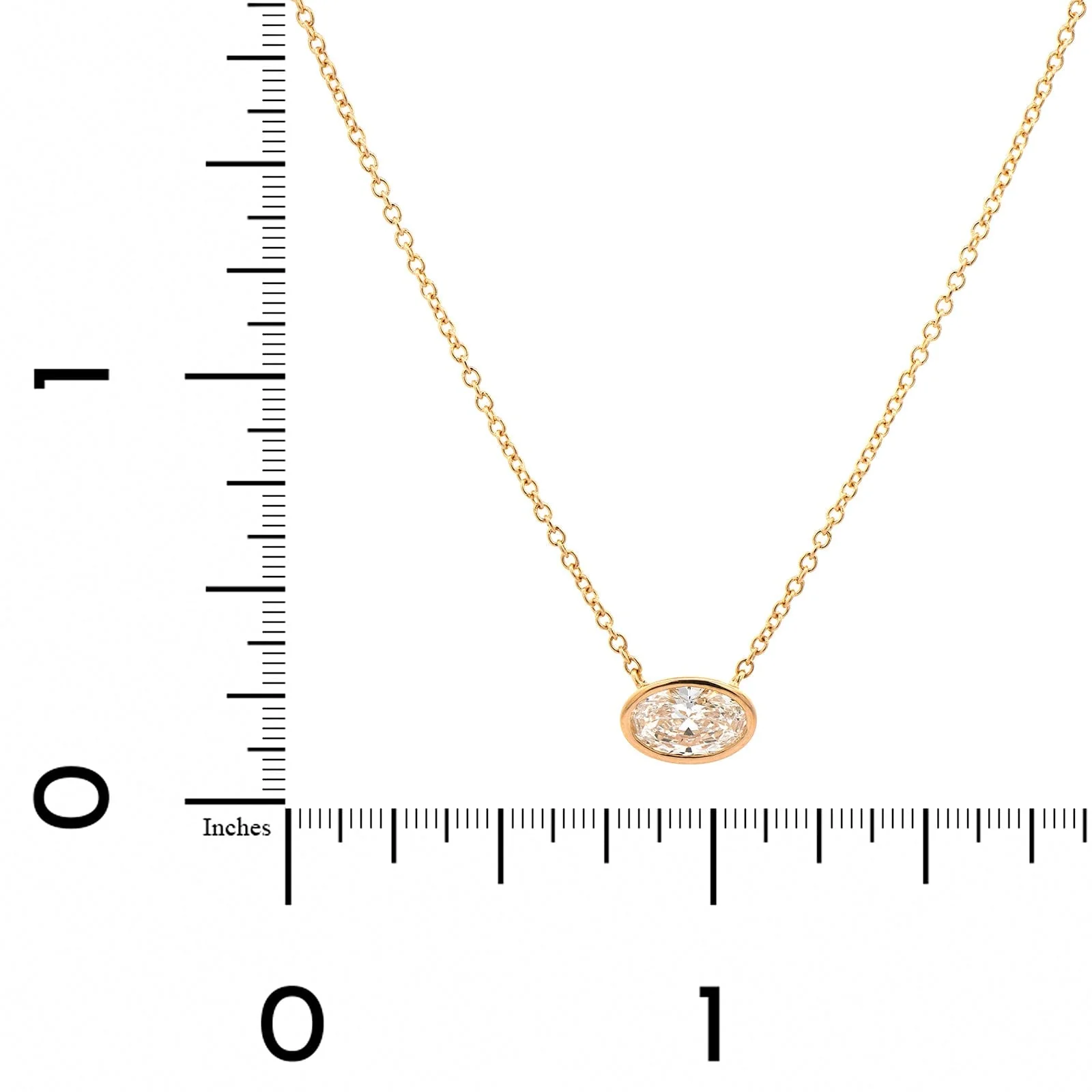 18K Yellow Gold Bezel Set Oval Diamond Pendant Necklace - Image 4