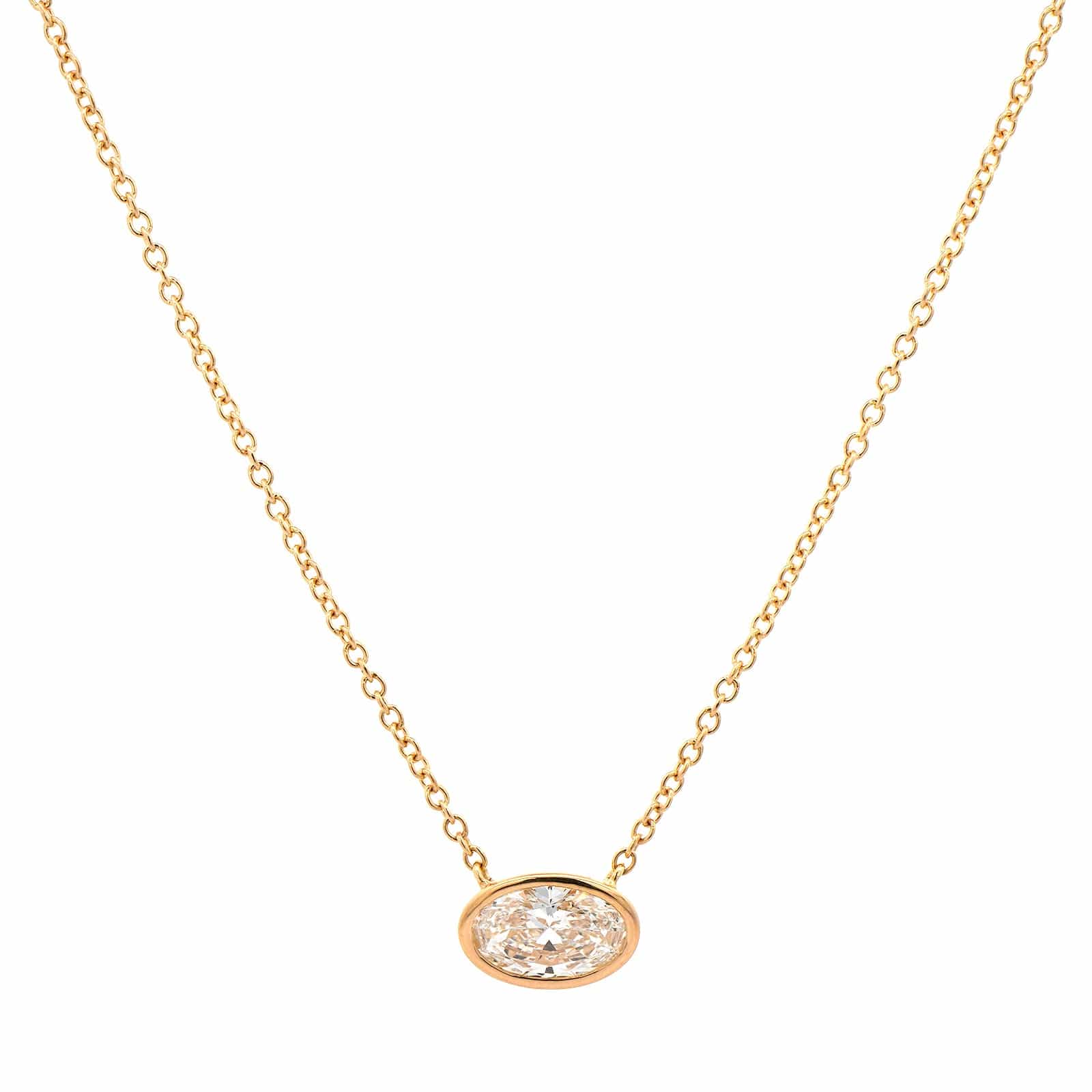 18K Yellow Gold Bezel Set Oval Diamond Pendant Necklace - Image 5