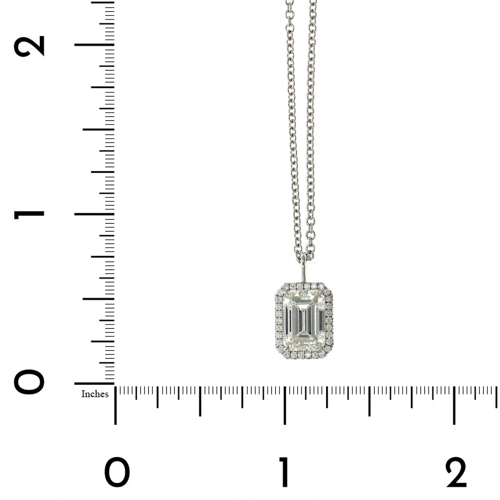18K White Gold Emerald Cut Diamond Halo Pendant - Image 4