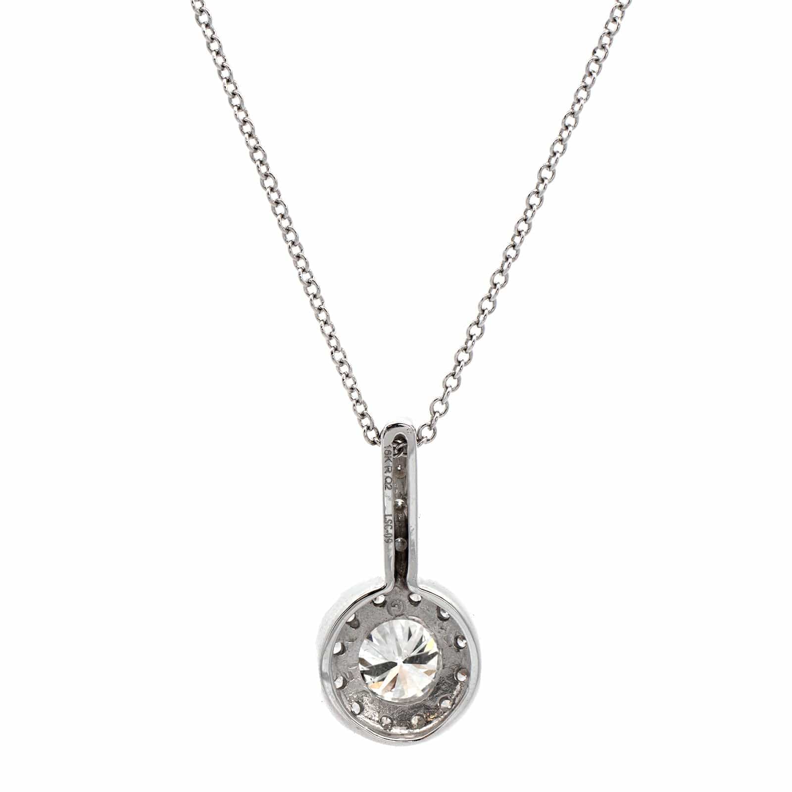 18K White Gold Round Diamond Halo Necklace - Image 2
