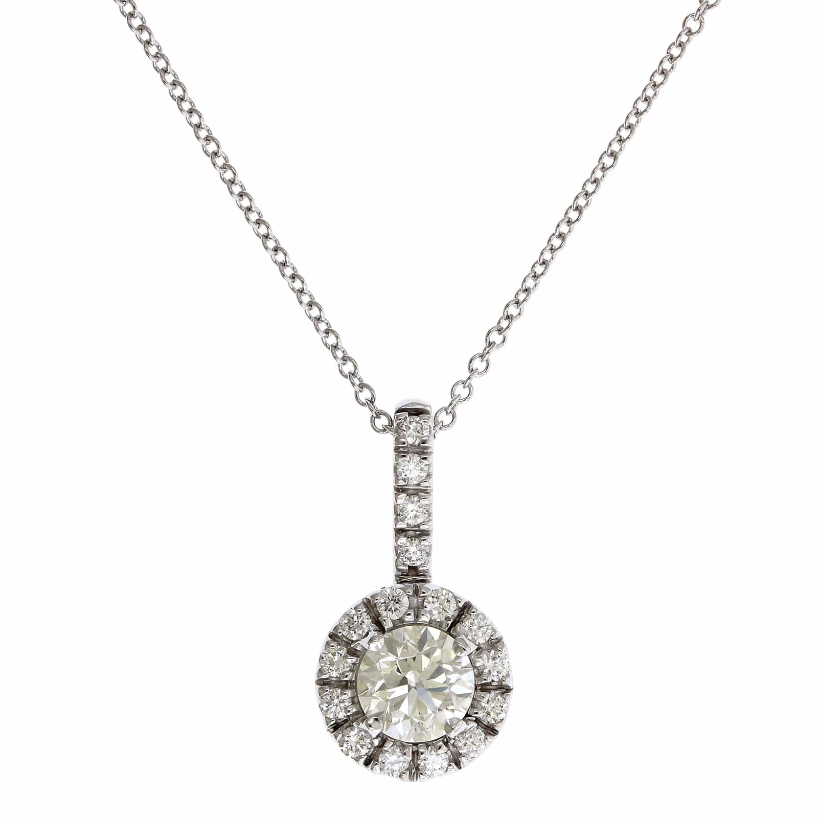 18K White Gold Round Diamond Halo Pendant - Image 5