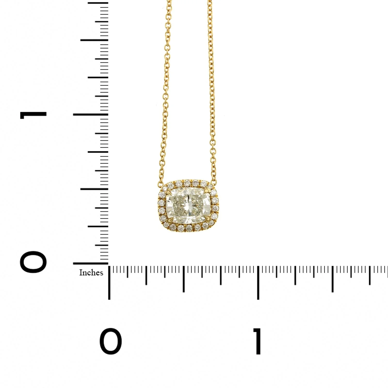 18K Yellow Gold Cushion Diamond and Diamond Halo Pendant Necklace - Image 4