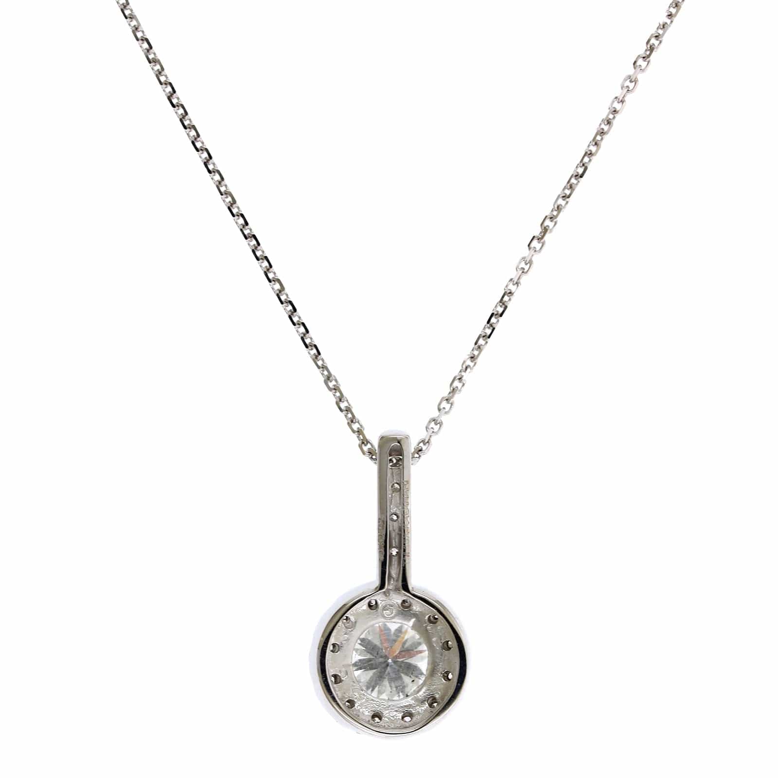 18K White Gold Round Diamond Halo Necklace - Image 2