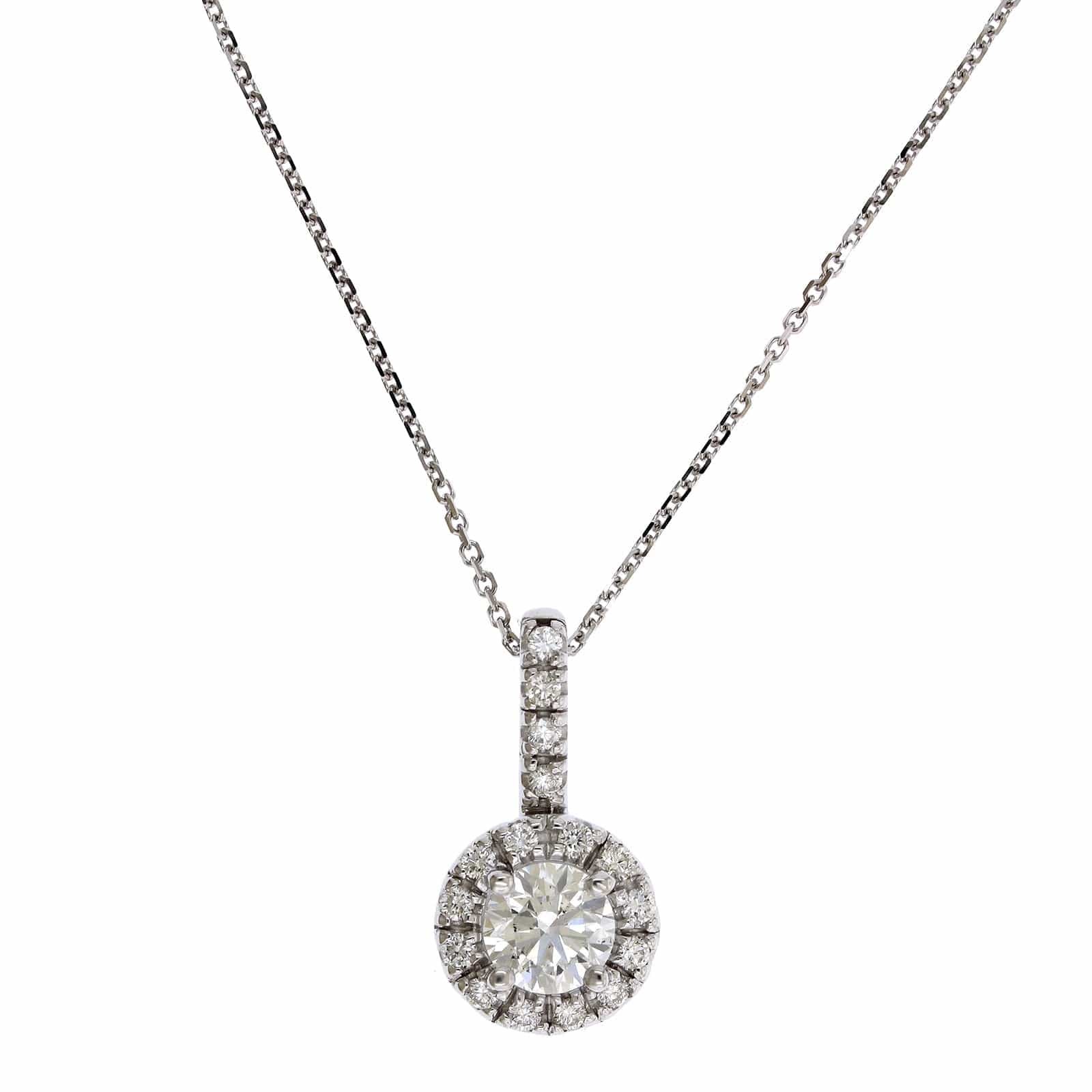 18K White Gold Round Diamond Halo Necklace - Image 5