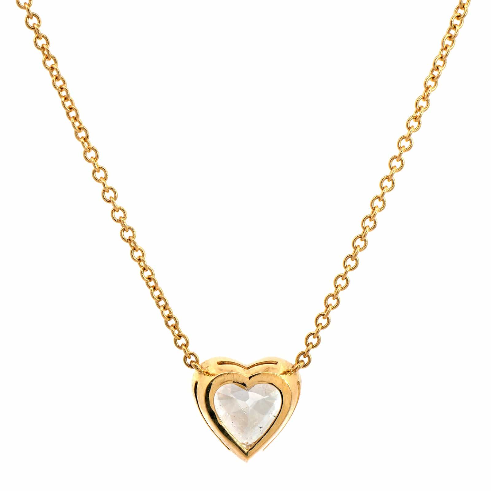 18K Yellow Gold Bezel Set Diamond Heart Pendant Necklace - Image 2
