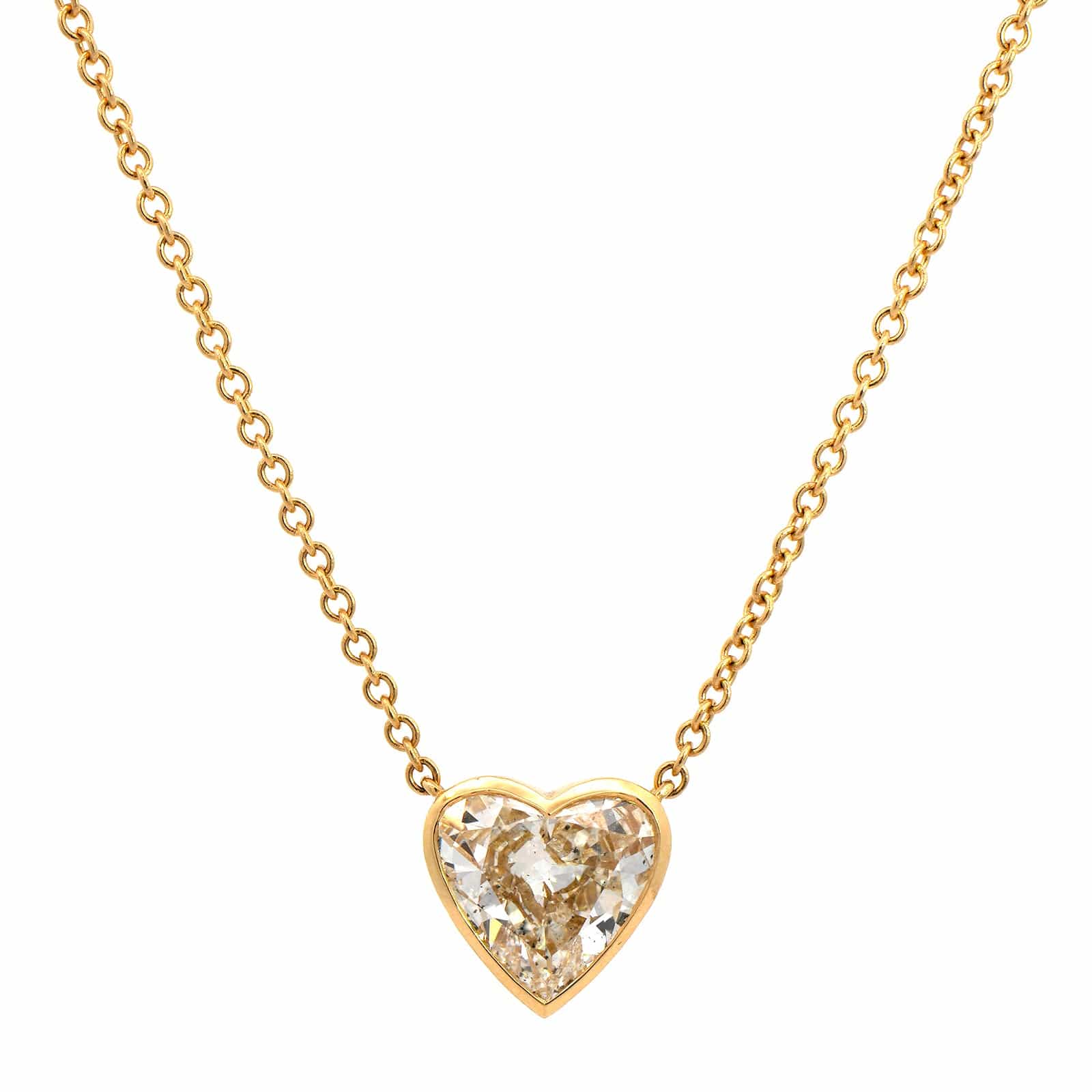 18K Yellow Gold Bezel Set Diamond Heart Pendant Necklace - Image 5