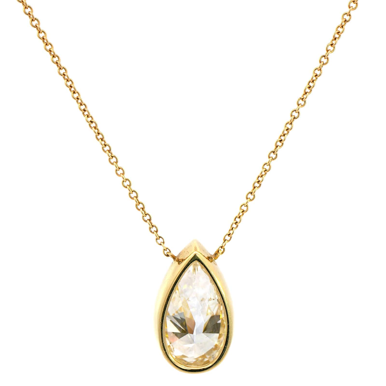18K Yellow Gold Diamond Teardrop Pendant Necklace - Image 2