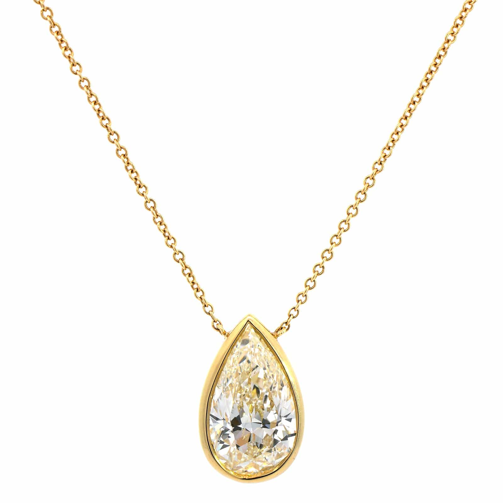18K Yellow Gold Diamond Teardrop Pendant Necklace - Image 5