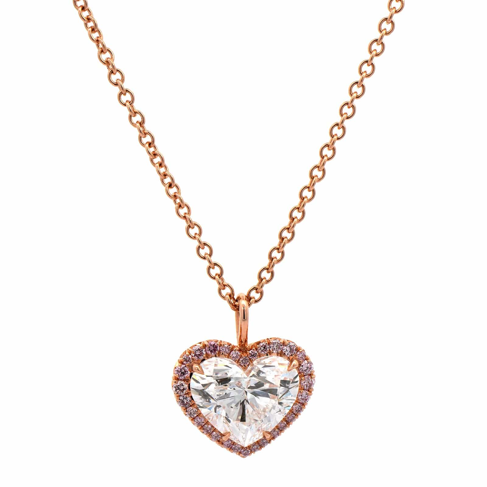 18K Rose Gold Heart Shape Diamond Halo Pendant Necklace