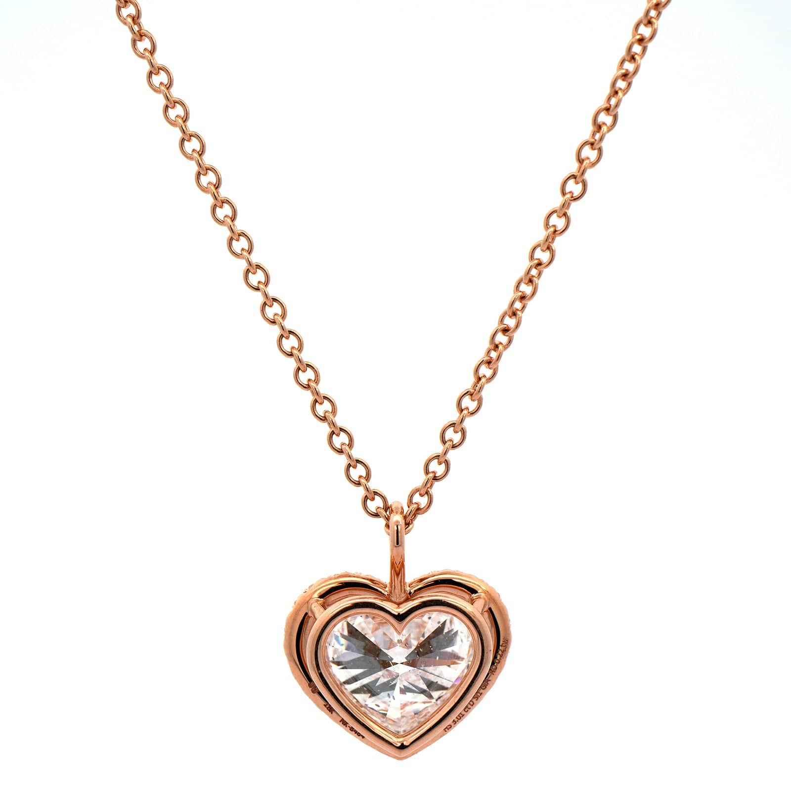 18K Rose Gold Heart Shape Diamond Halo Pendant Necklace - Image 2