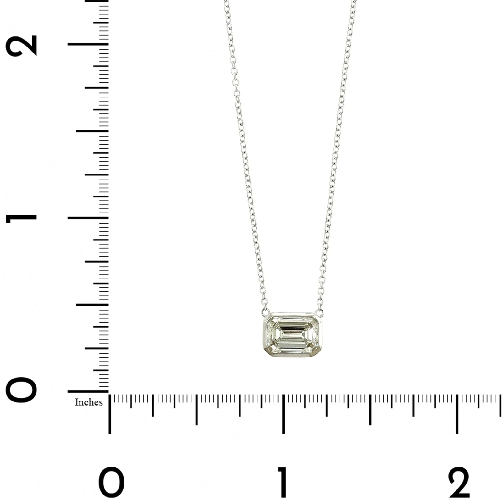 18K White Gold Emerald Cut Diamond Pendant Necklace - Image 4