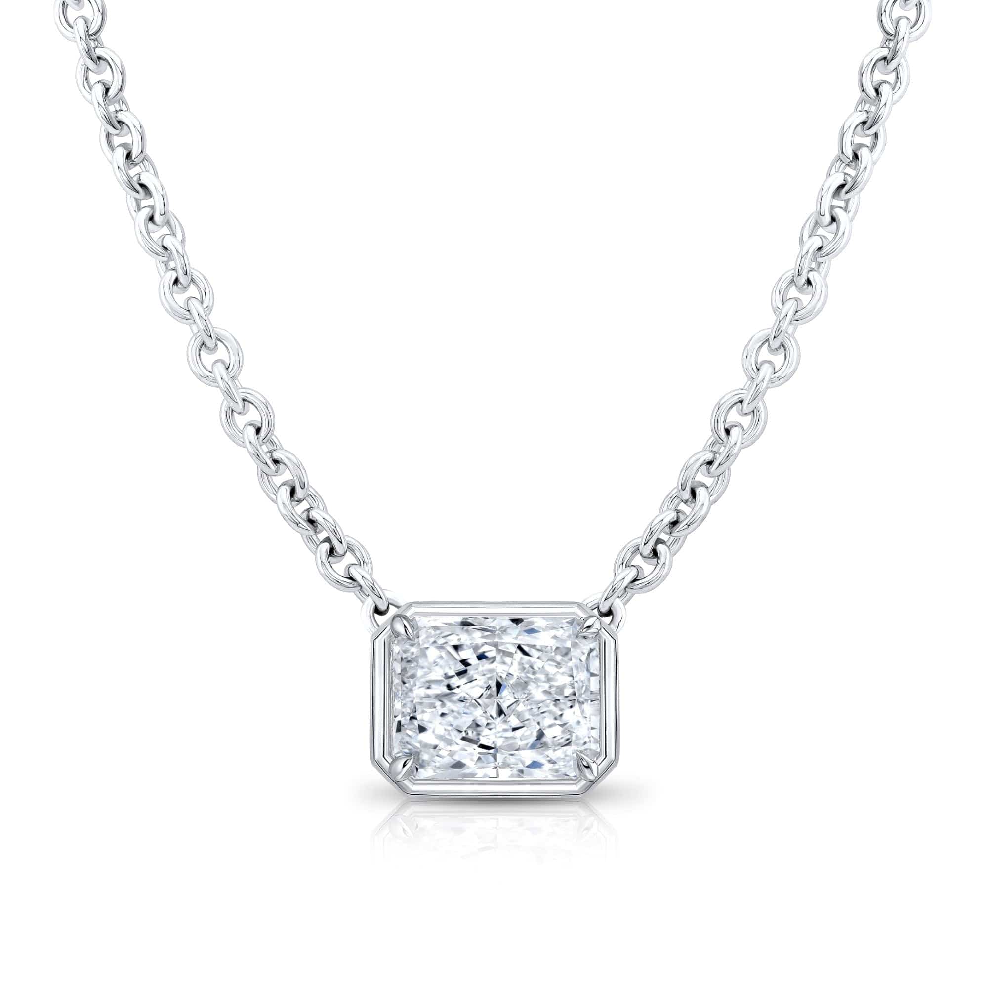 18K White Gold Radiant Cut Diamond Pendant Necklace