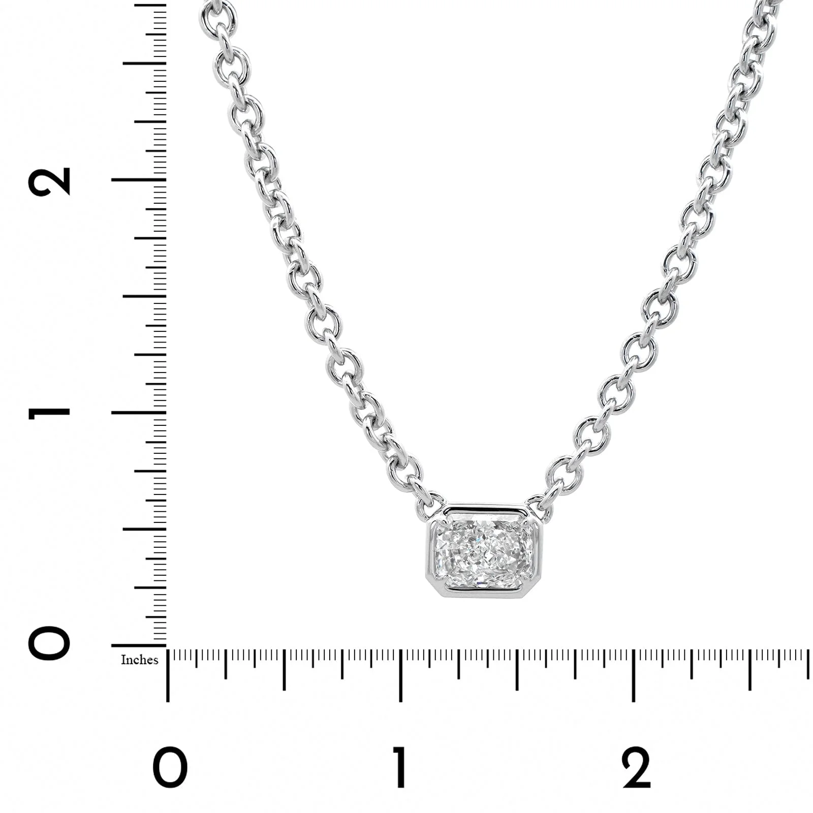 18K White Gold Bezel Set Radiant Cut Diamond Pendant Necklace - Image 4