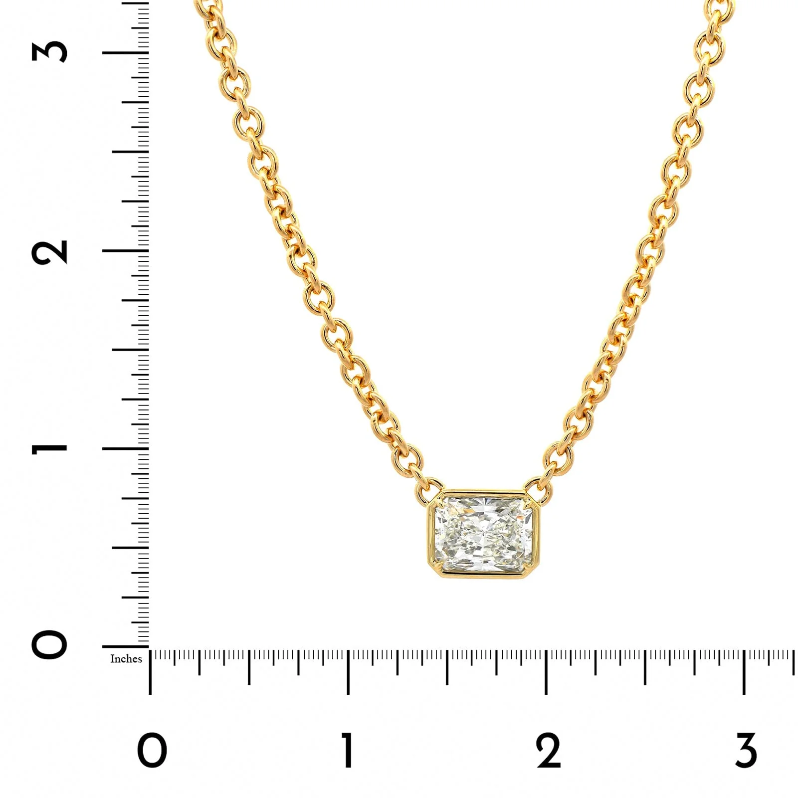 18K Yellow Gold Bezel Set Radiant Cut Diamond Pendant Necklace - Image 4