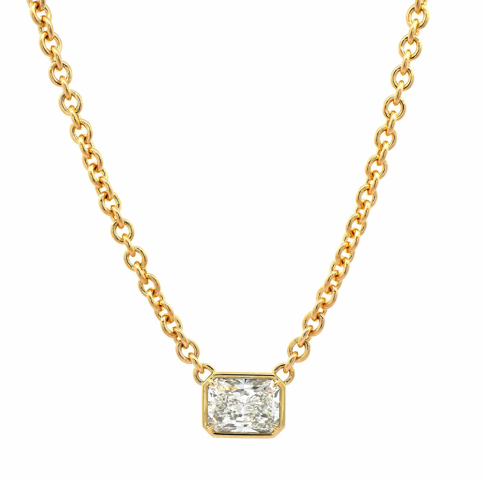 18K Yellow Gold Bezel Set Radiant Cut Diamond Pendant Necklace - Image 5
