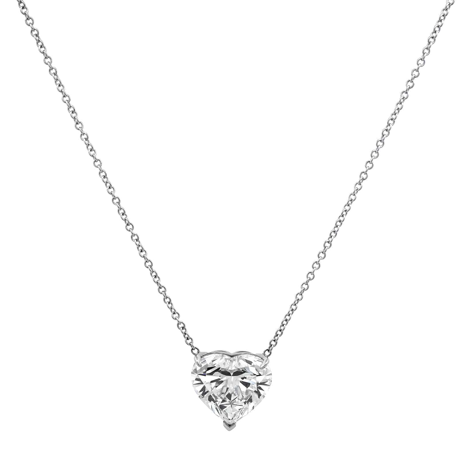 18K White Gold Heart Shaped Diamond Pendant Necklace