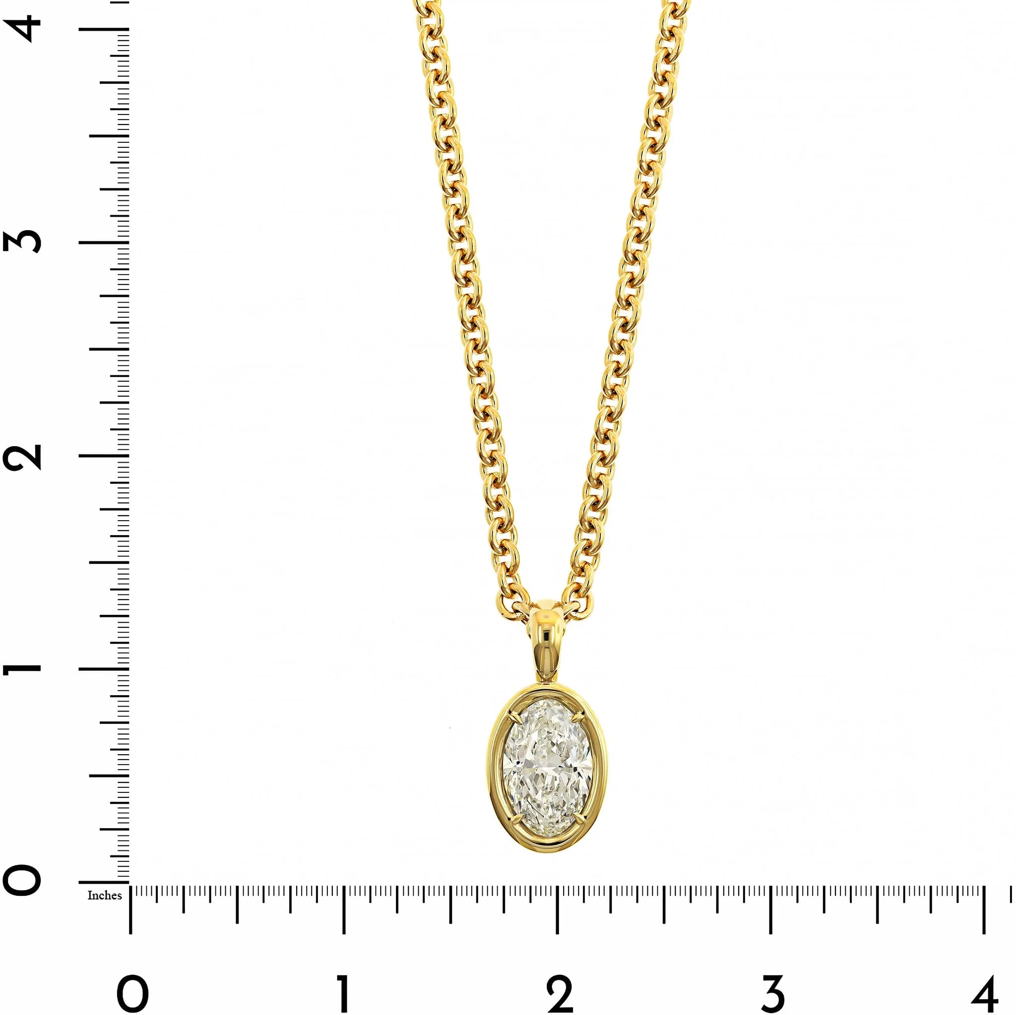 18K Yellow Gold Bezel Set Oval Diamond Pendant Necklace - Image 4