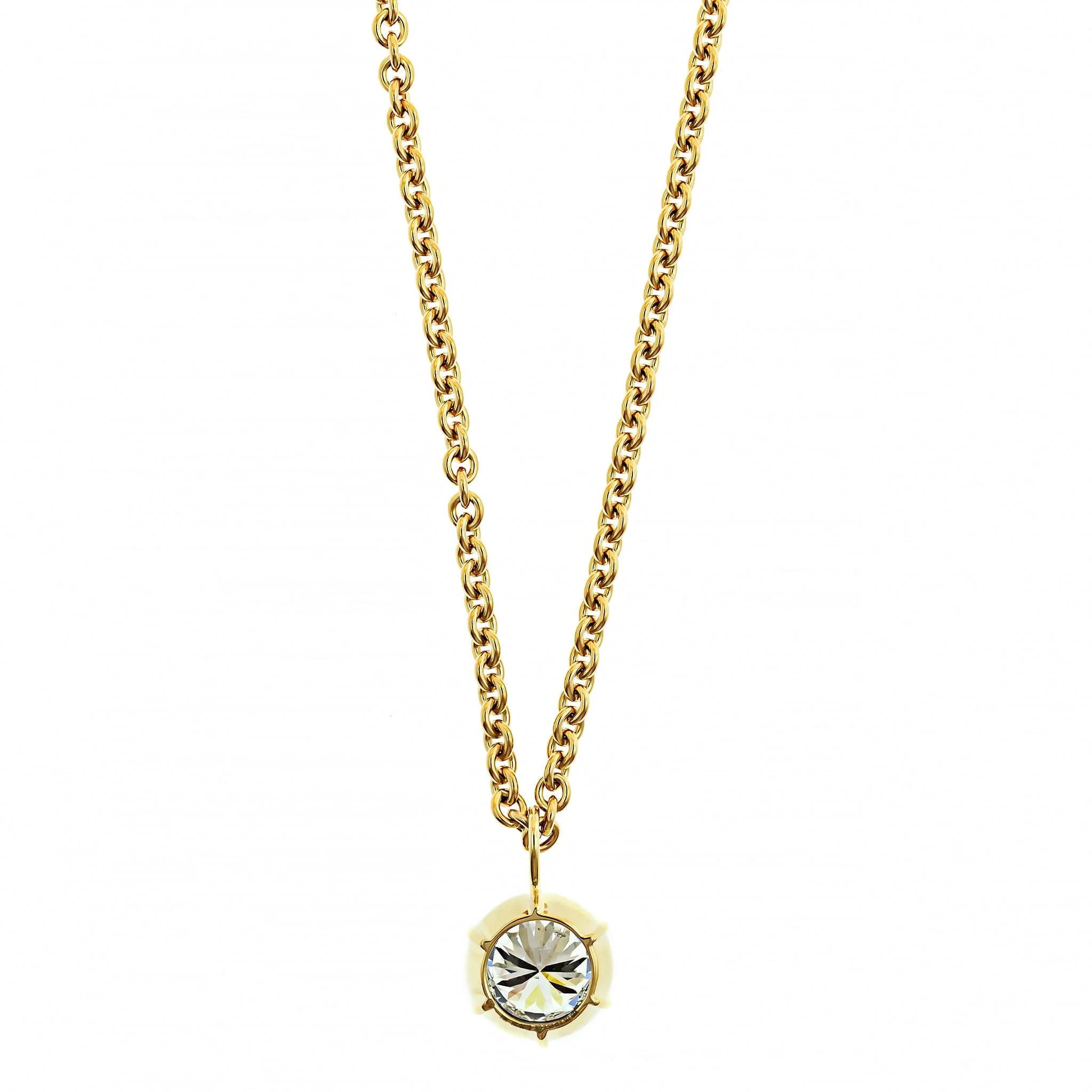 18K Yellow Gold Bezel Set Round Diamond Pendant Necklace - Image 2