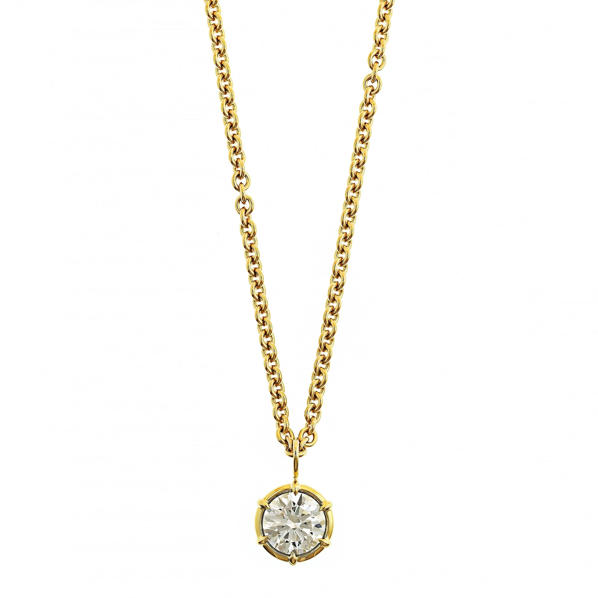 18K Yellow Gold Bezel Set Round Diamond Pendant Necklace - Image 5