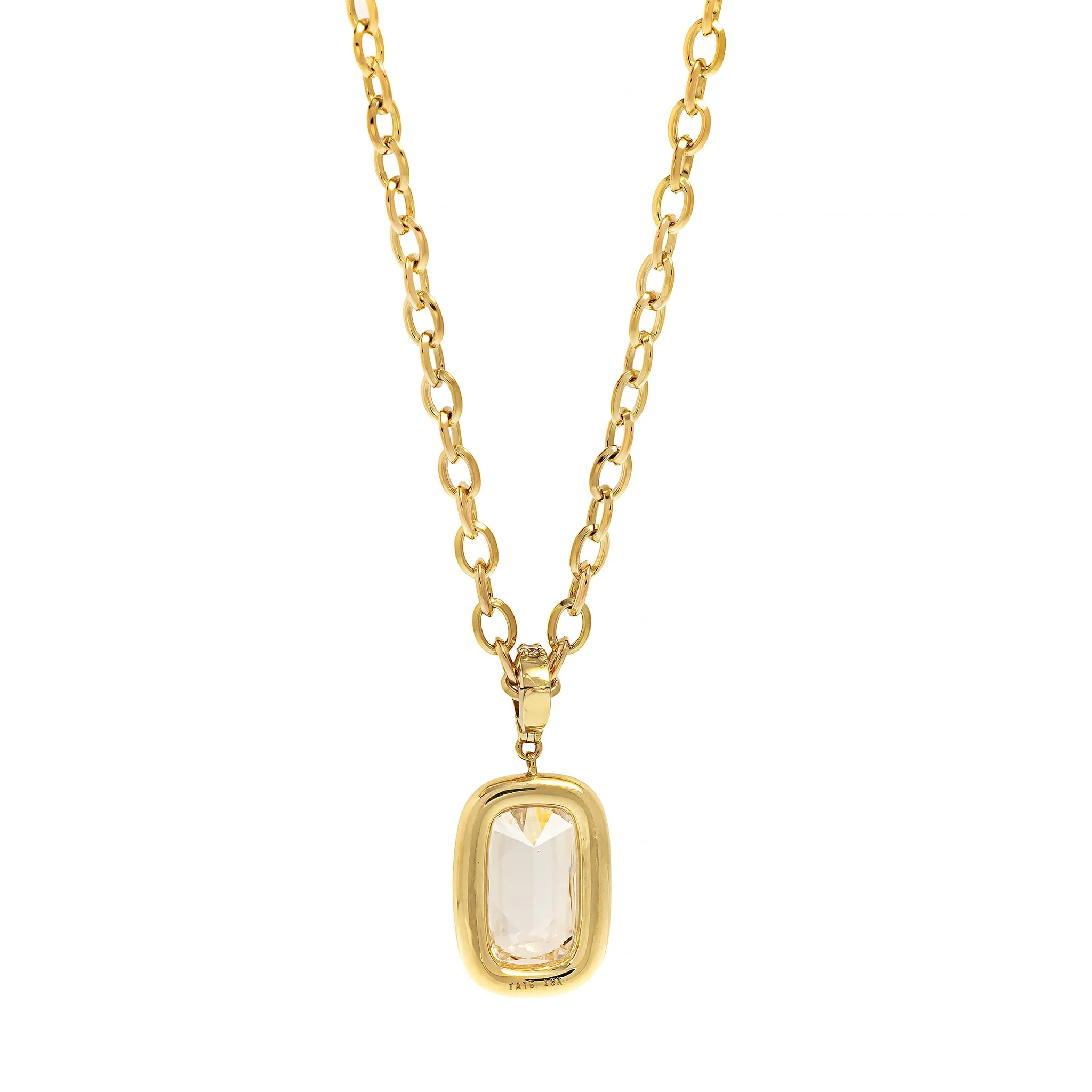 18K Yellow Gold Bezel Set Cushion Diamond Pendant Necklace - Image 2