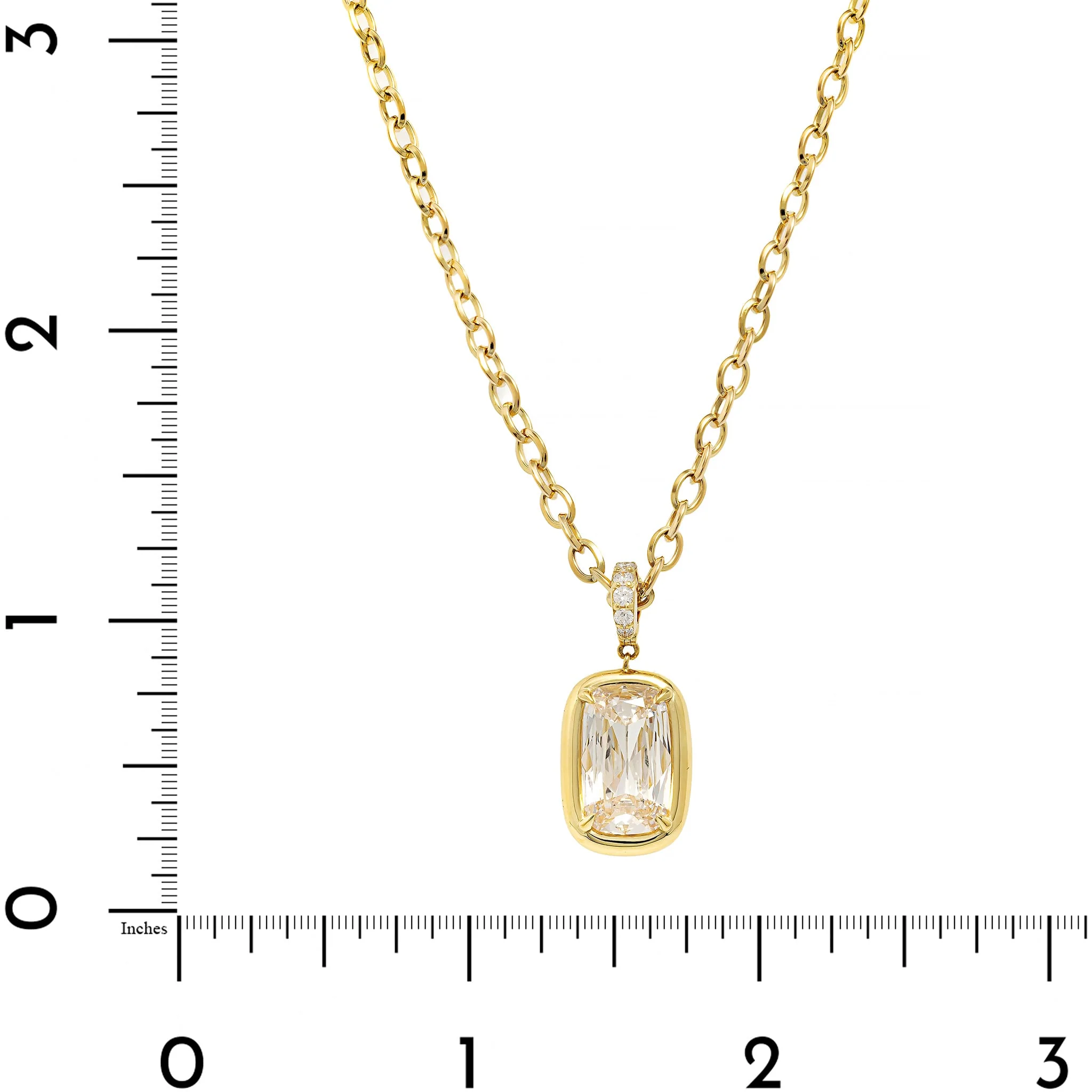 18K Yellow Gold Bezel Set Cushion Diamond Pendant Necklace - Image 4