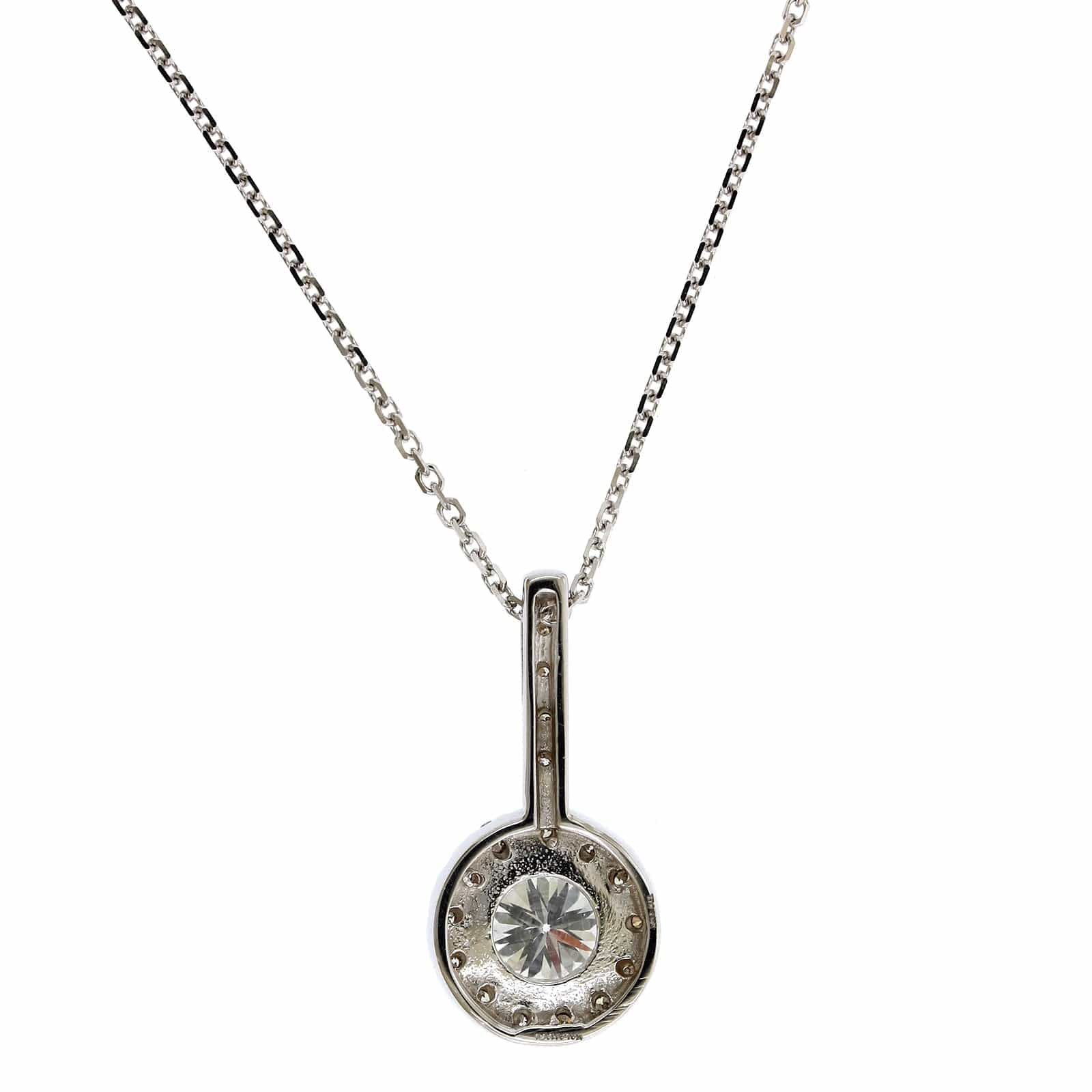 18K White Gold Round Diamond Halo Necklace - Image 2