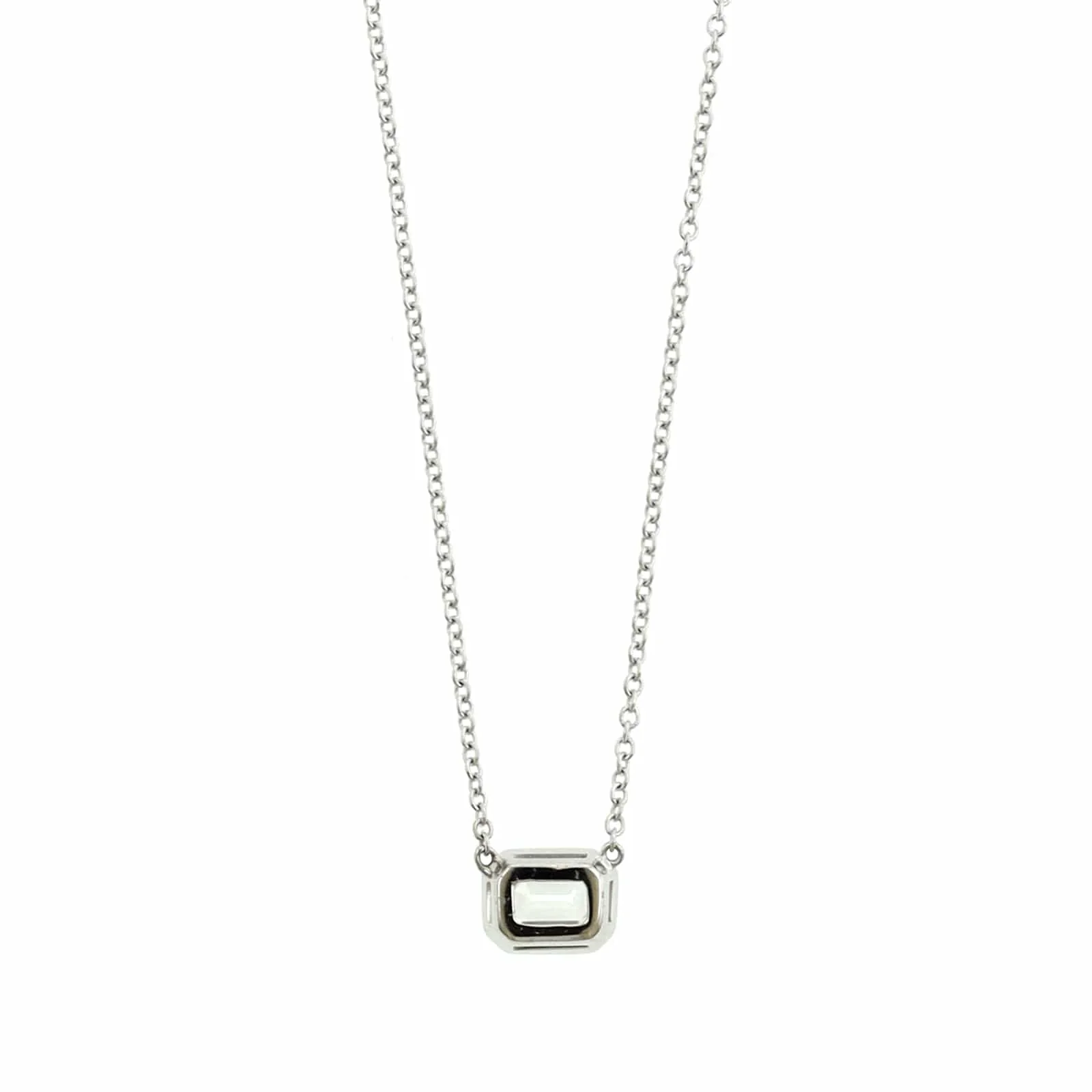 18K White Gold Emerald Cut Diamond Pendant Necklace - Image 2