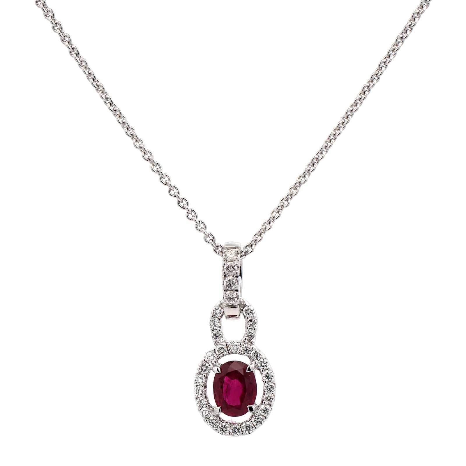 18K White Gold Oval Ruby & Diamond Necklace - Image 5