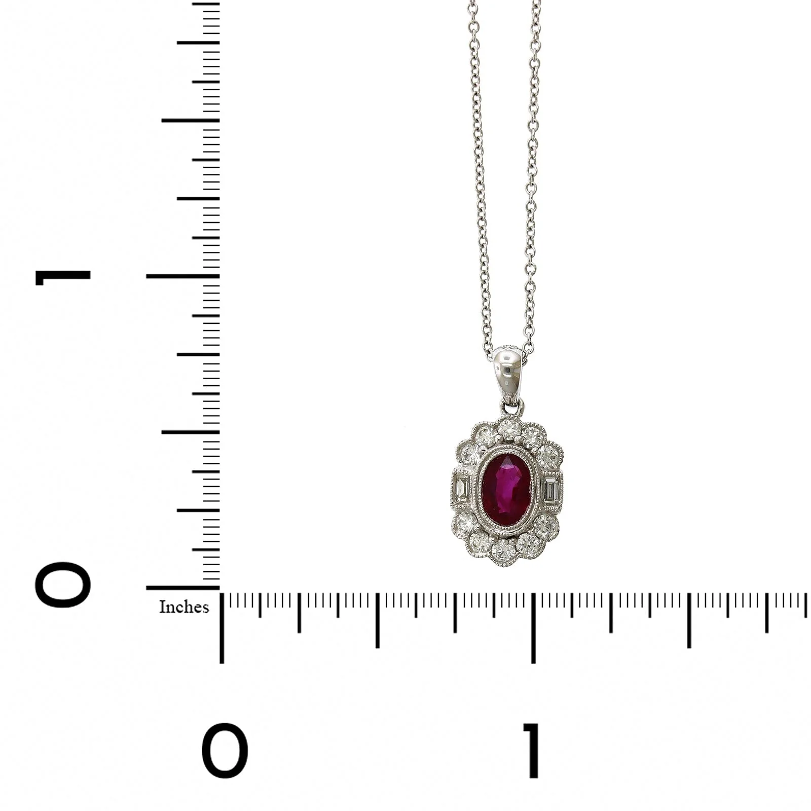 18K White Gold Oval Ruby Vintage Style Pendant - Image 4