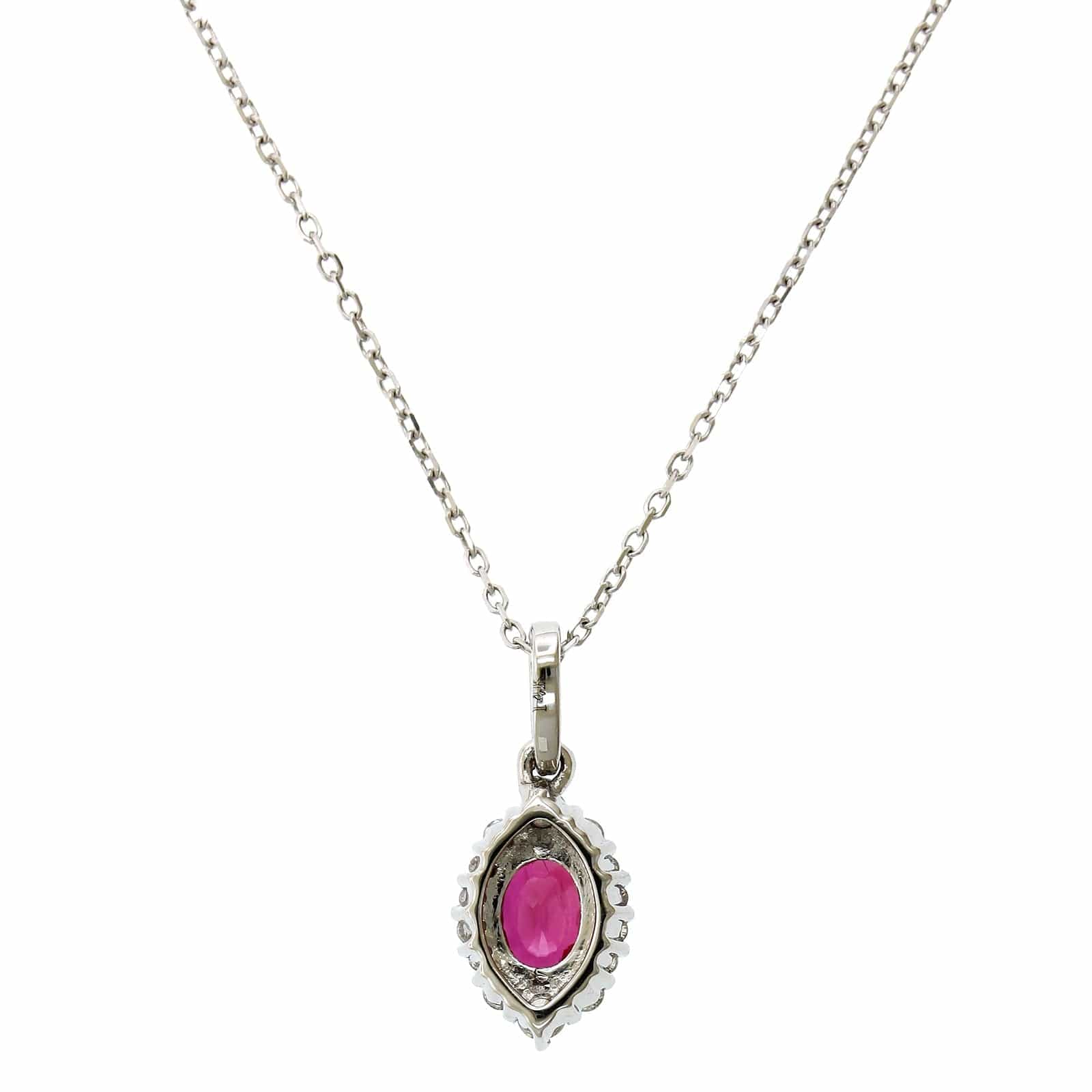 14K White Gold Oval Cut Ruby Diamond Halo Pendant - Image 2