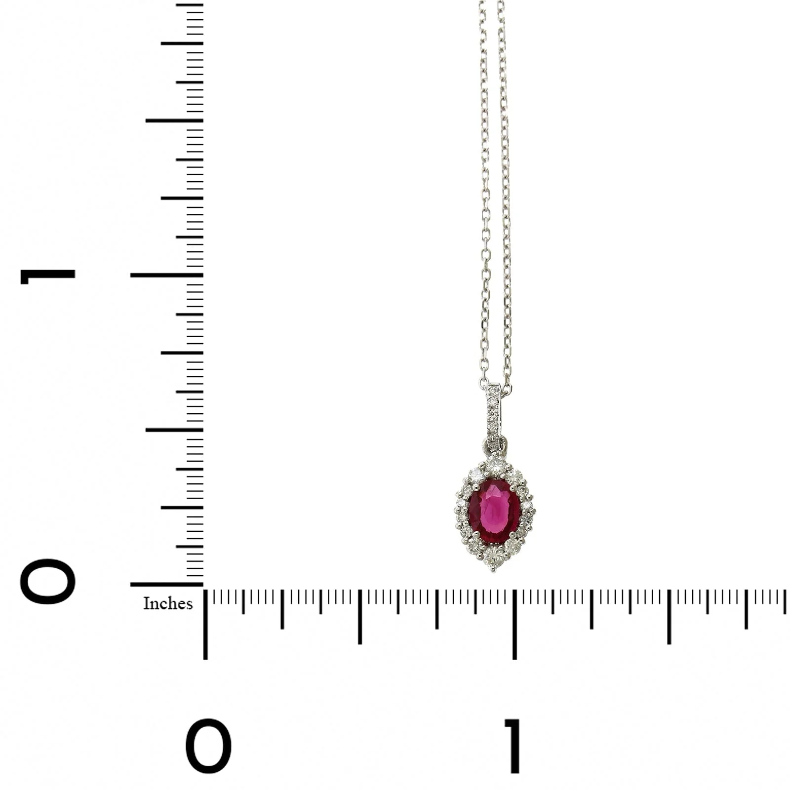 14K White Gold Oval Cut Ruby Diamond Halo Pendant - Image 4