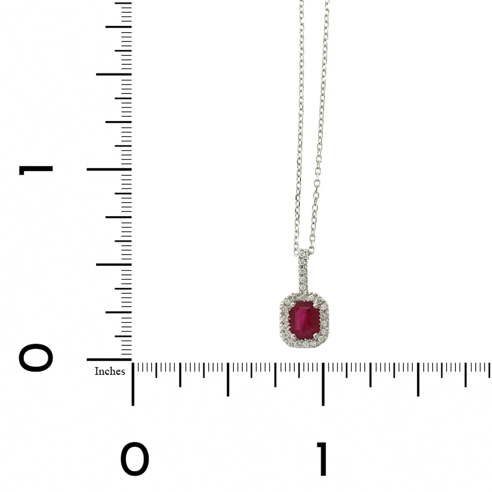14K White Gold Emerald Cut Ruby Diamond Halo Pendant - Image 3