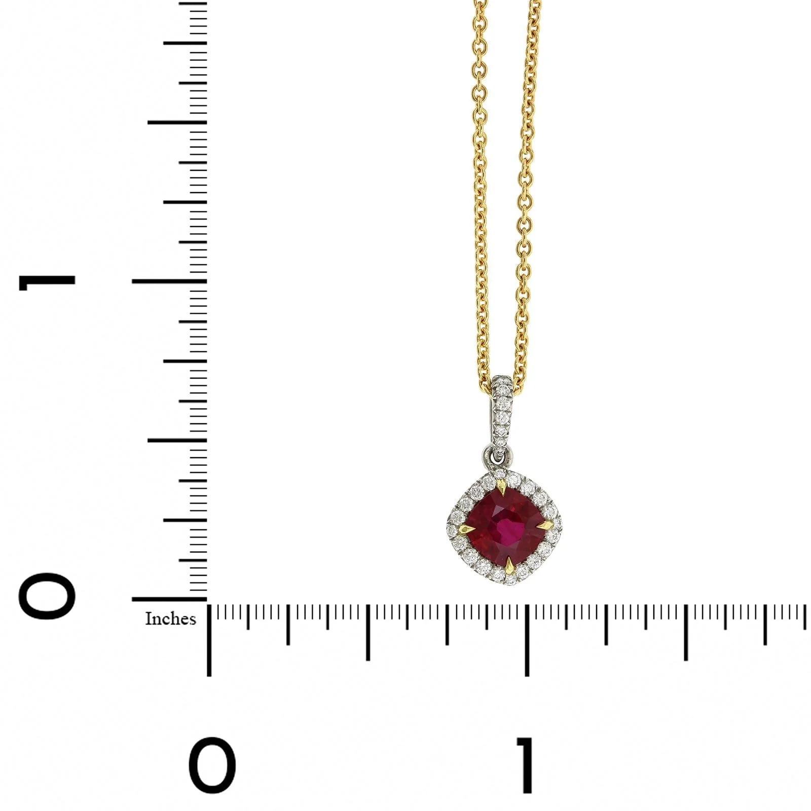 18K Yellow Gold Ruby and Diamond Halo Pendant - Image 4