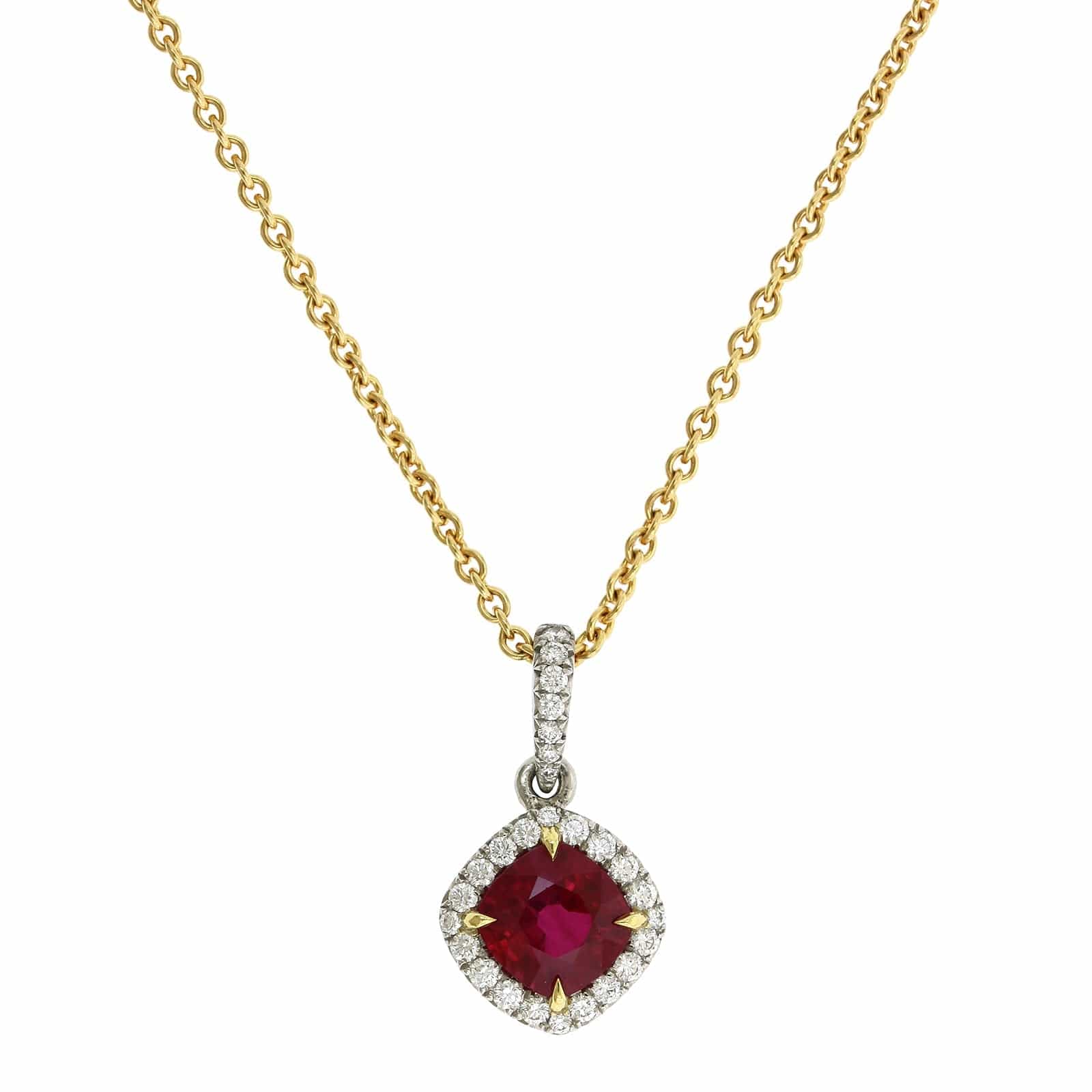 18K Yellow Gold Ruby and Diamond Halo Pendant - Image 5