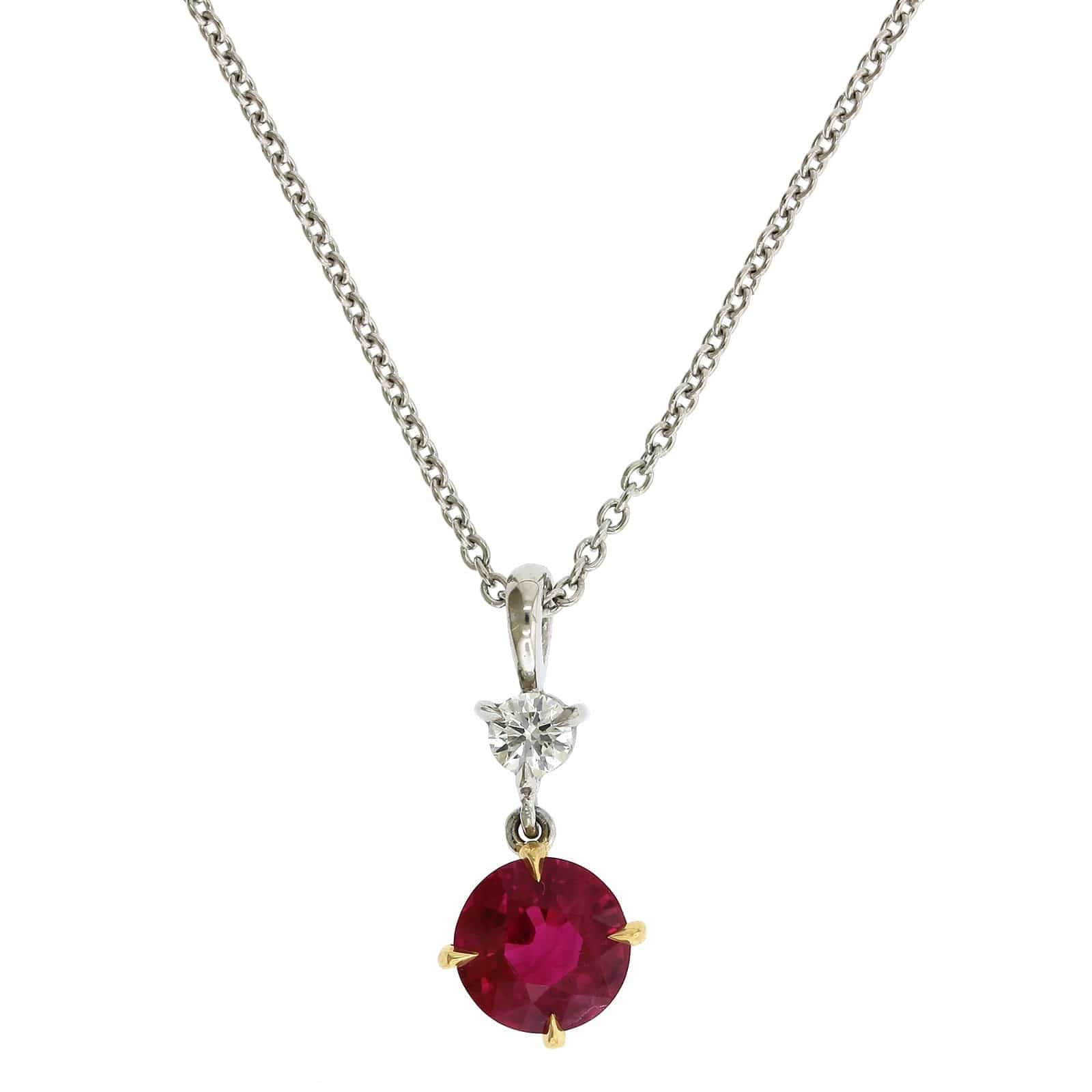 Platinum Ruby and Diamond Pendant Necklace