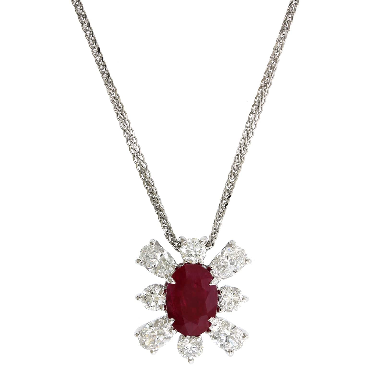 Platinum Oval Ruby and Diamond Pendant - Image 5