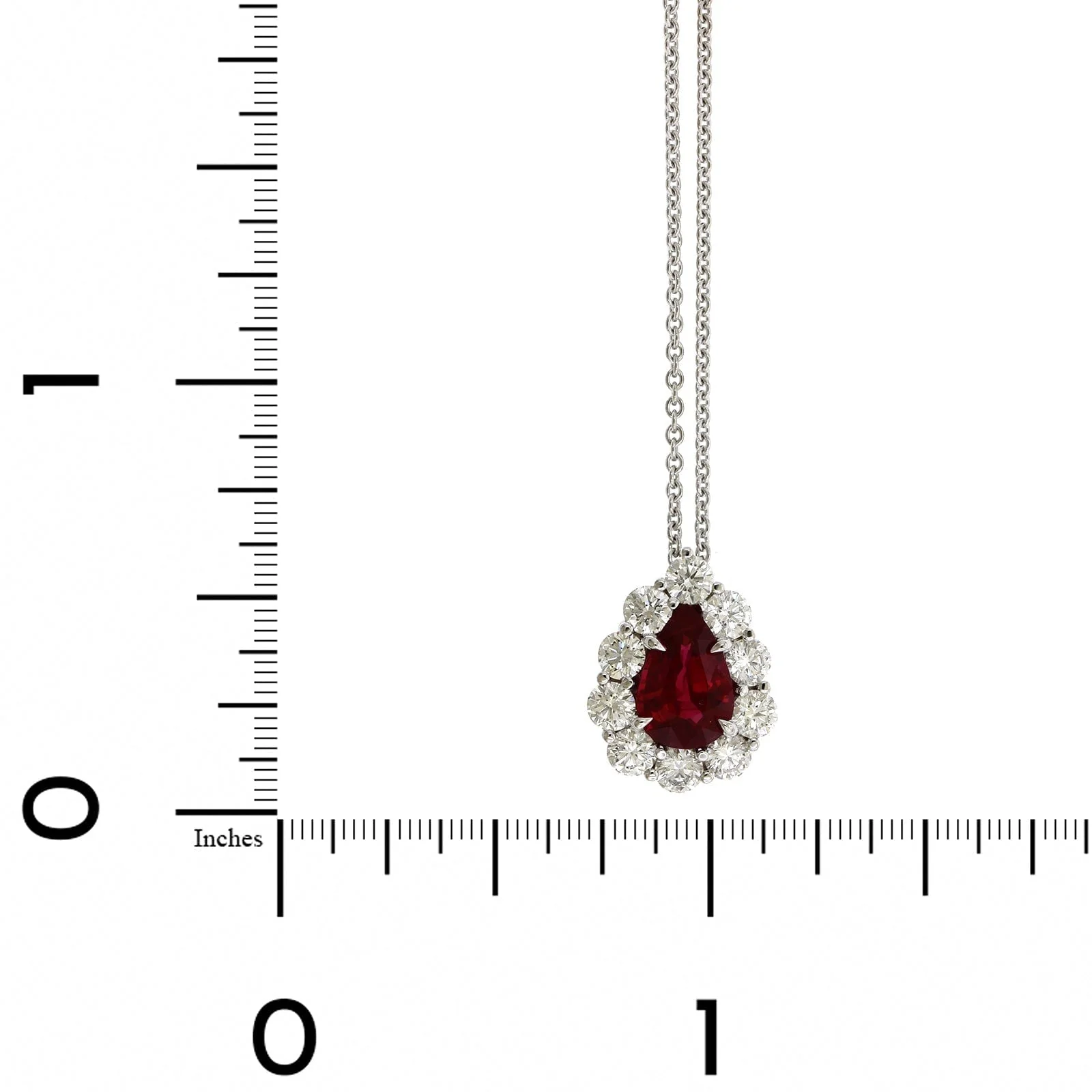 18K White Gold Pearl Shape Ruby Diamond Halo Pendant - Image 4