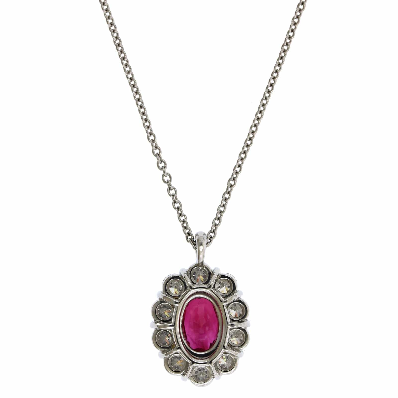 Platinum Oval Ruby Diamond Halo Pendant - Image 2