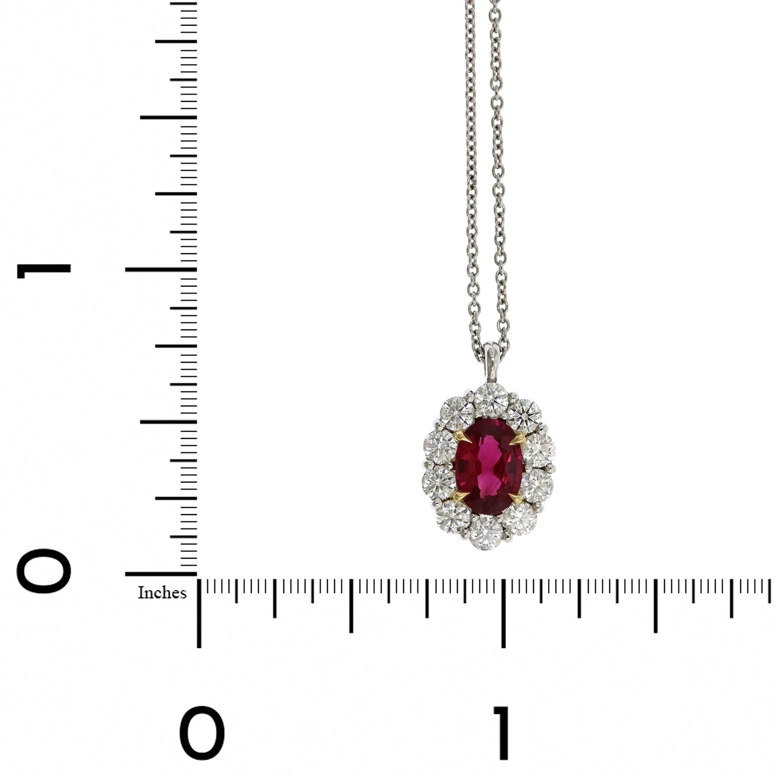 Platinum Oval Ruby Diamond Halo Pendant - Image 4