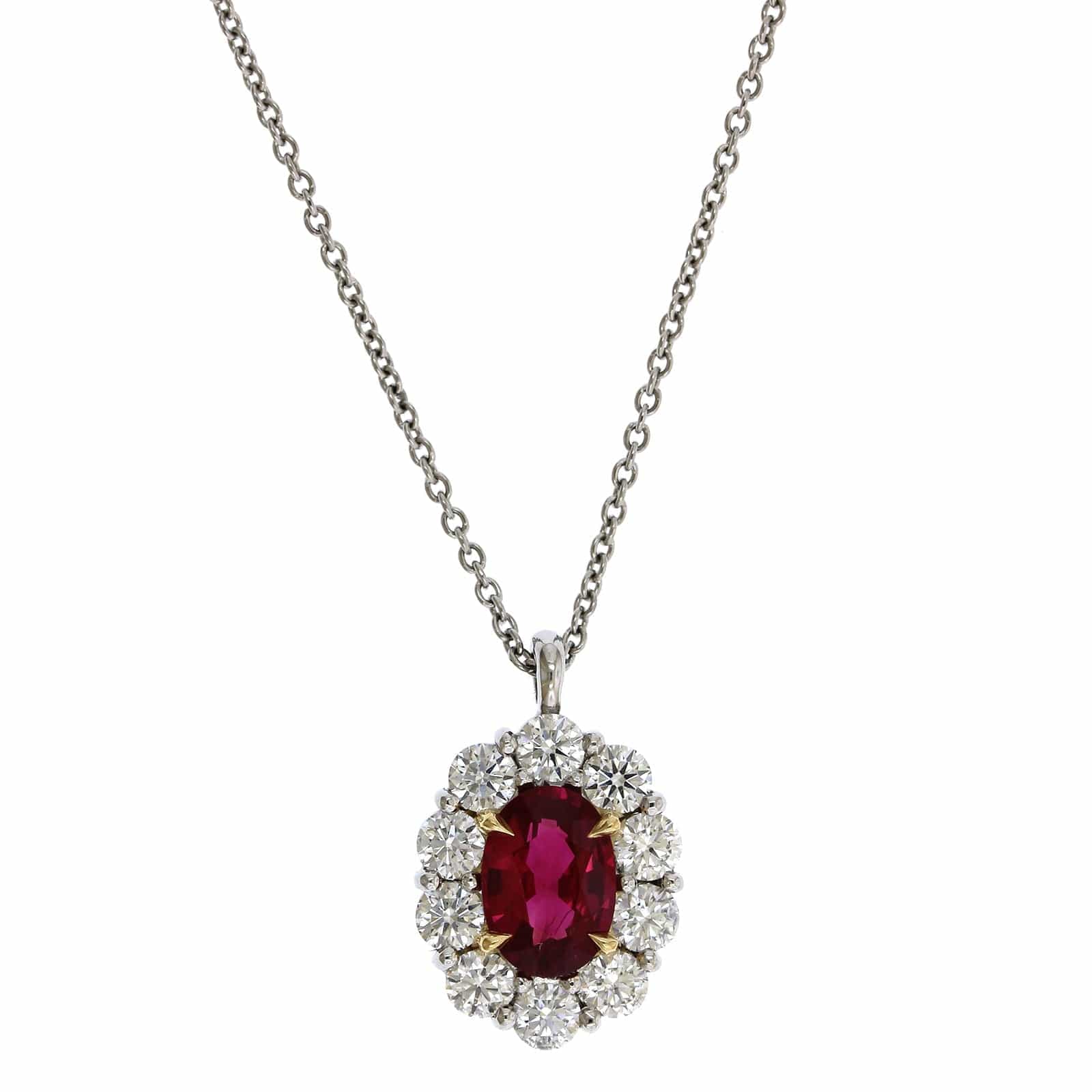 Platinum Oval Ruby Diamond Halo Pendant - Image 5
