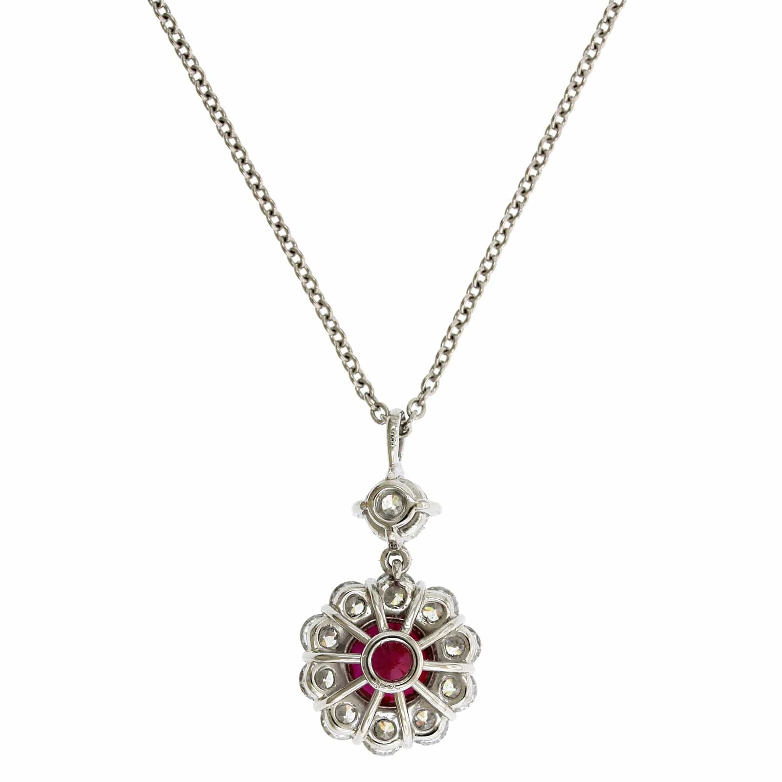 Platinum Burma Ruby & Diamond Halo Necklace - Image 2