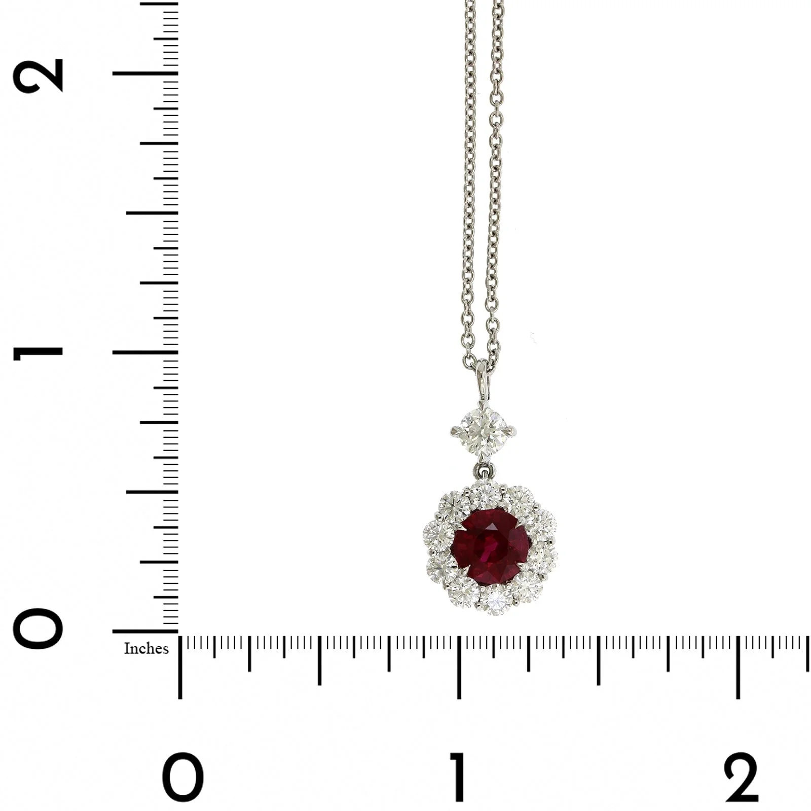 Platinum Burma Ruby & Diamond Halo Necklace - Image 4