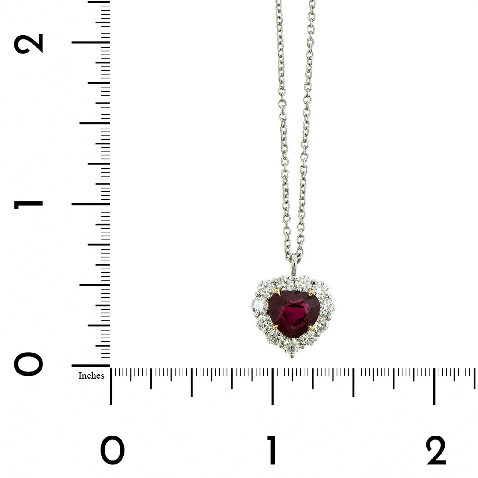 Platinum Ruby Heart Diamond Halo Necklace - Image 4