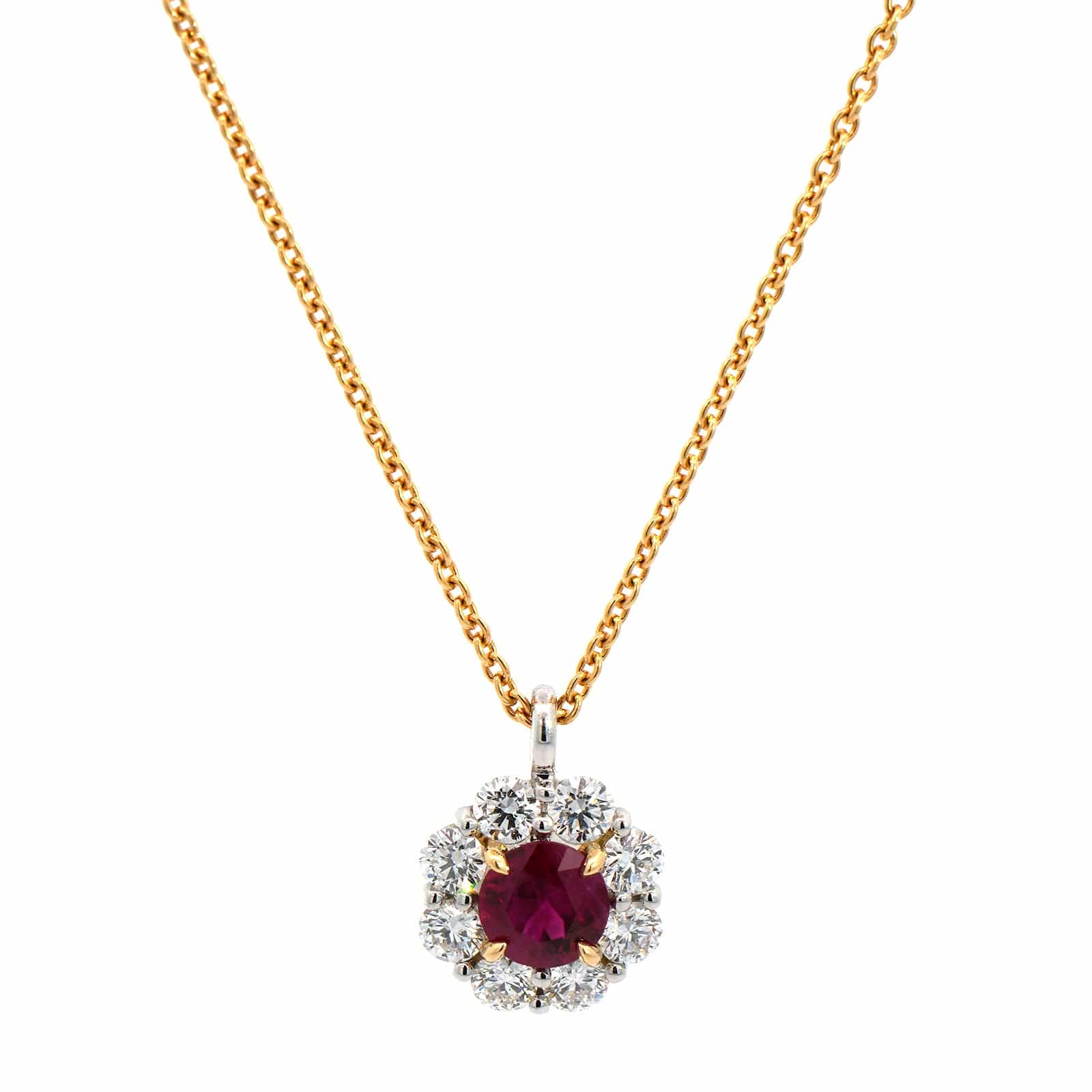 18K Yellow Gold Ruby and Diamond Pendant Necklace - Image 5