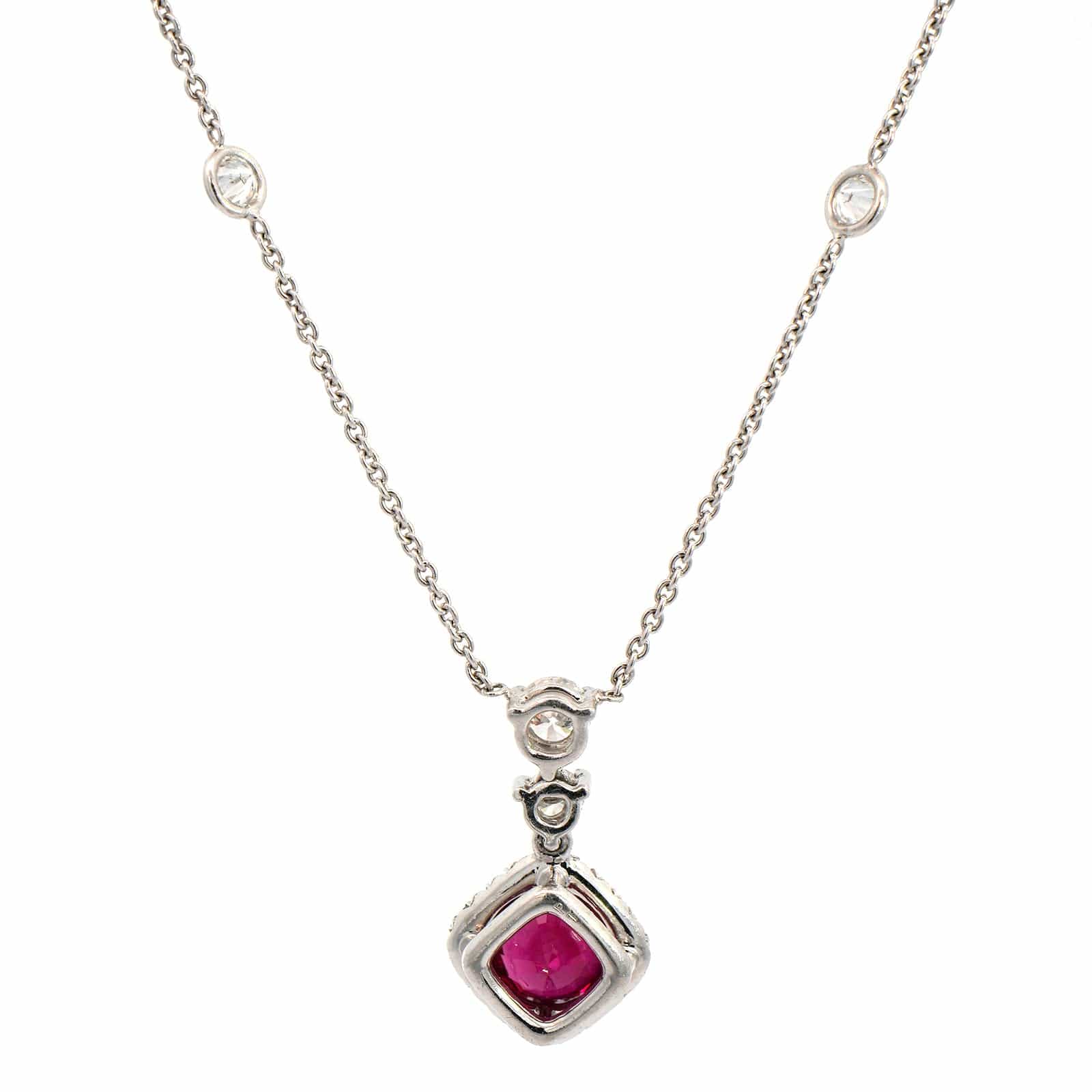 Platinum Ruby and Diamond Pendant Necklace - Image 2