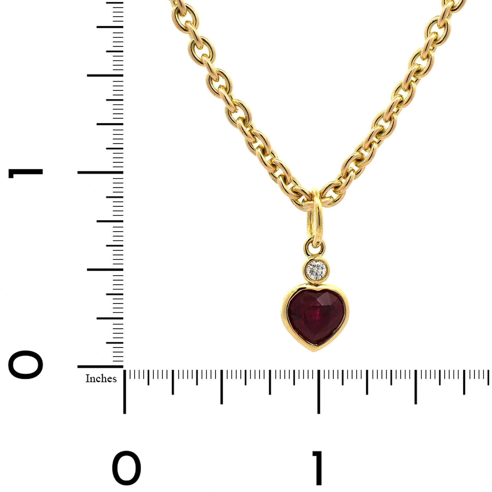 18K Yellow Gold Heart Shaped Ruby Diamond Necklace - Image 4
