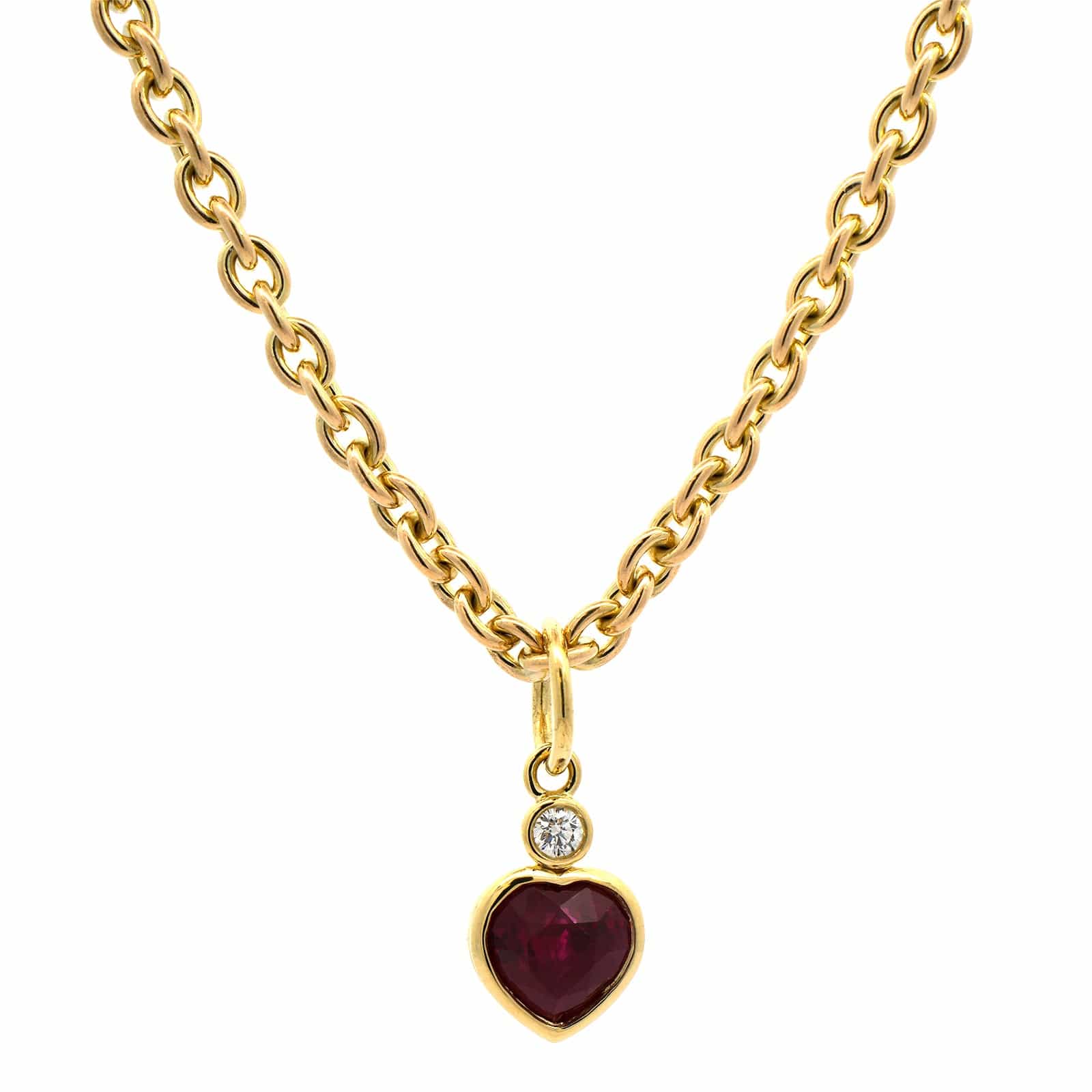 18K Yellow Gold Heart Shaped Ruby Diamond Necklace - Image 5